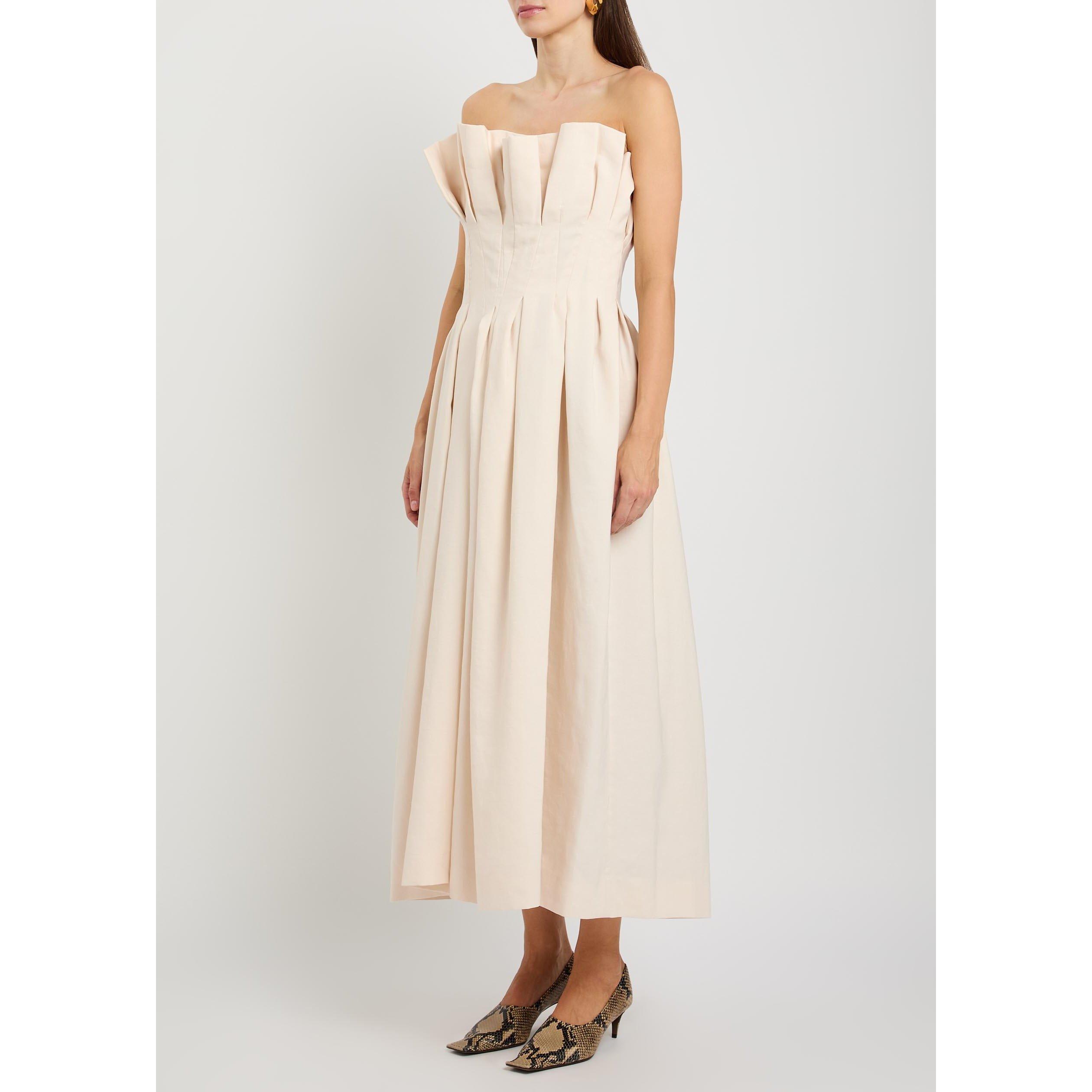 CREAM - Khaite - Women's Claude Pleated Linen Maxi Dress - 2
