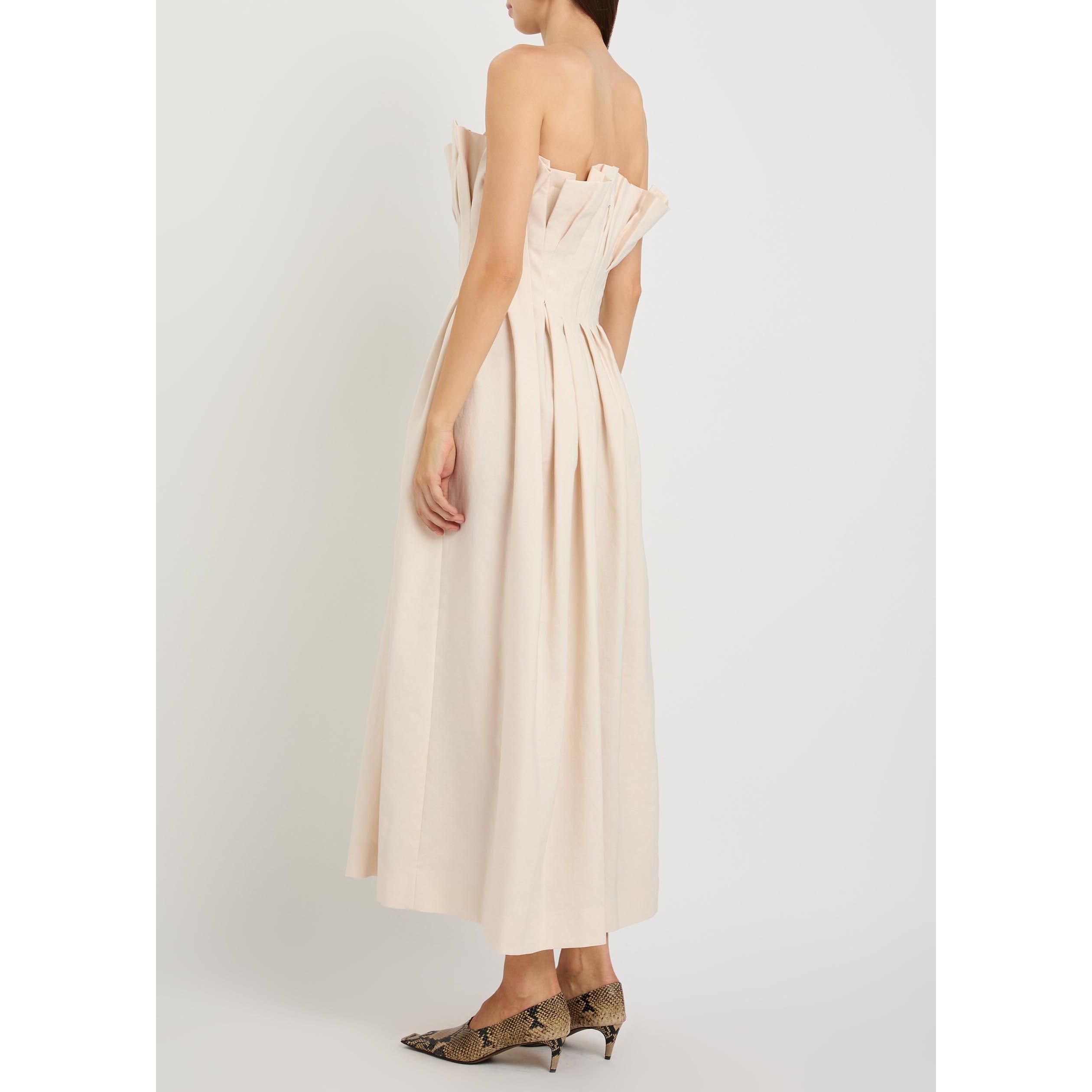 CREAM - Khaite - Women's Claude Pleated Linen Maxi Dress - 3