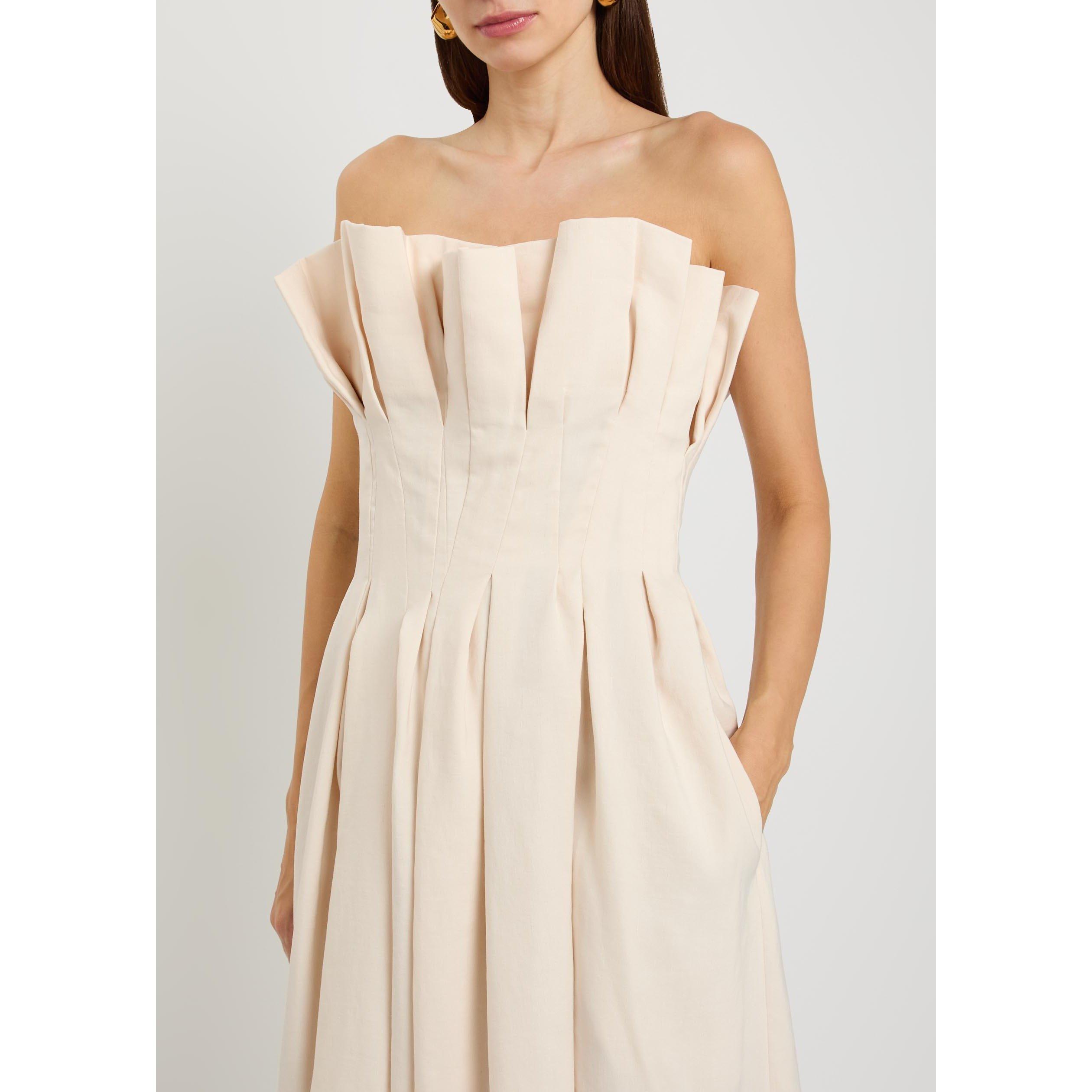 CREAM - Khaite - Women's Claude Pleated Linen Maxi Dress - 4
