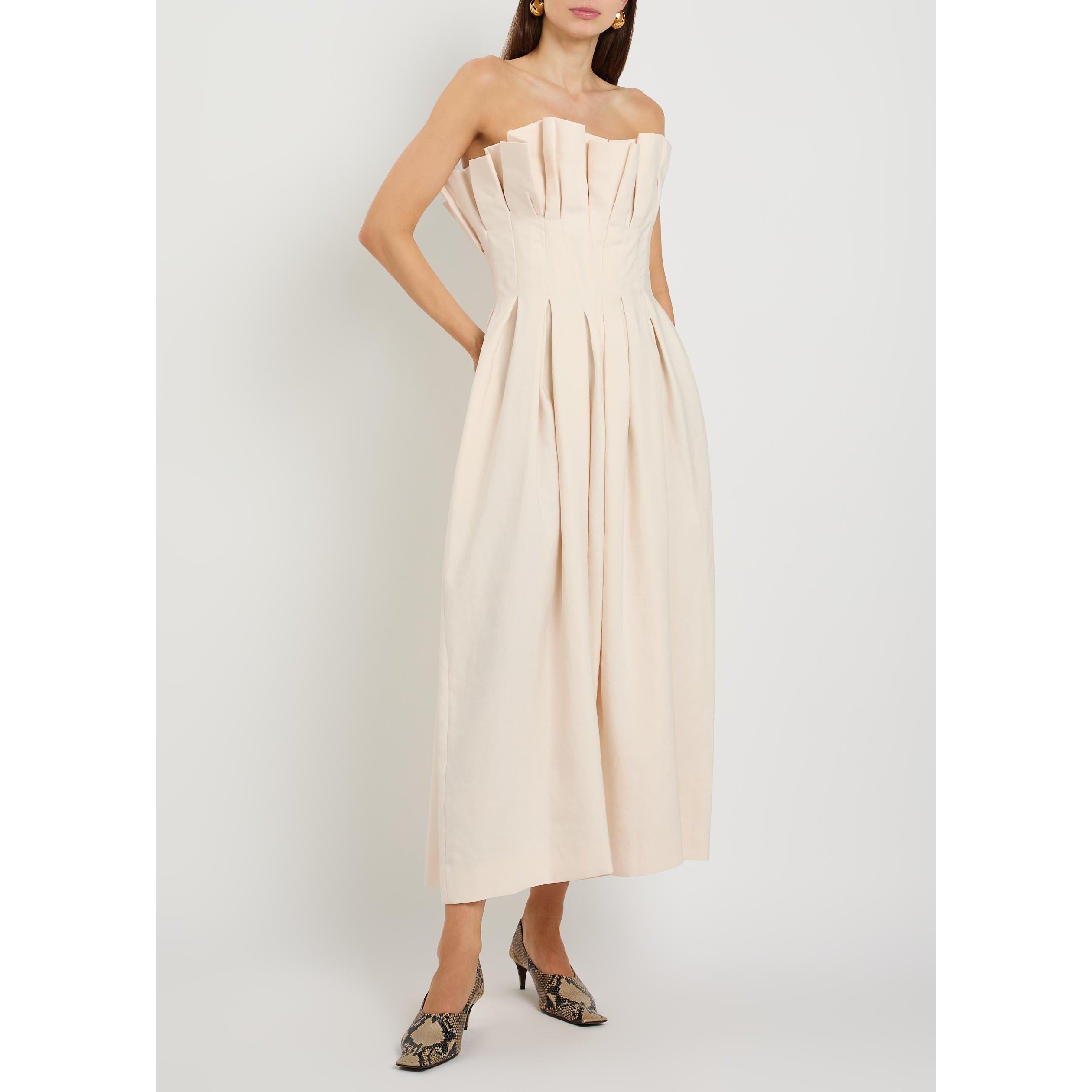CREAM - Khaite - Women's Claude Pleated Linen Maxi Dress - 5