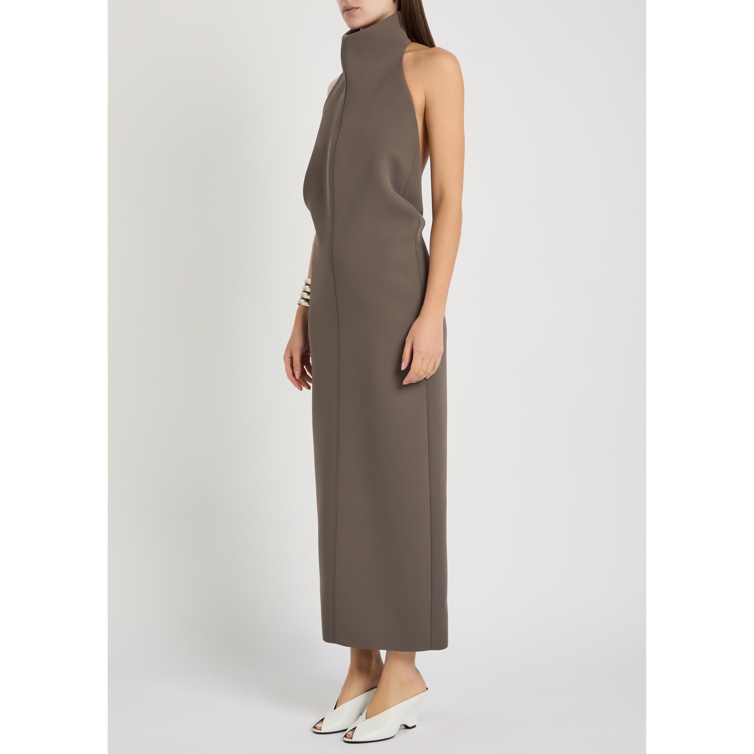 BROWN OTHER - Khaite - Women's Roxanne Funnel-Neck Crepe Maxi Dress - 2