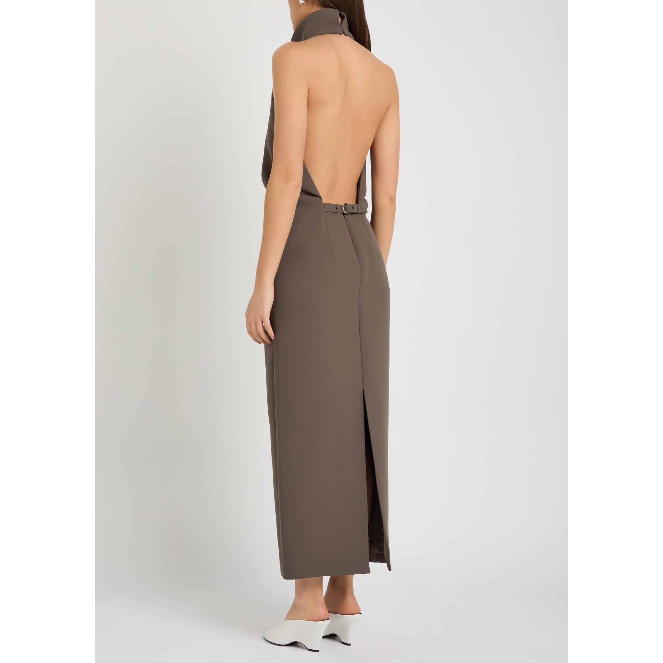 BROWN OTHER - Khaite - Women's Roxanne Funnel-Neck Crepe Maxi Dress - 3