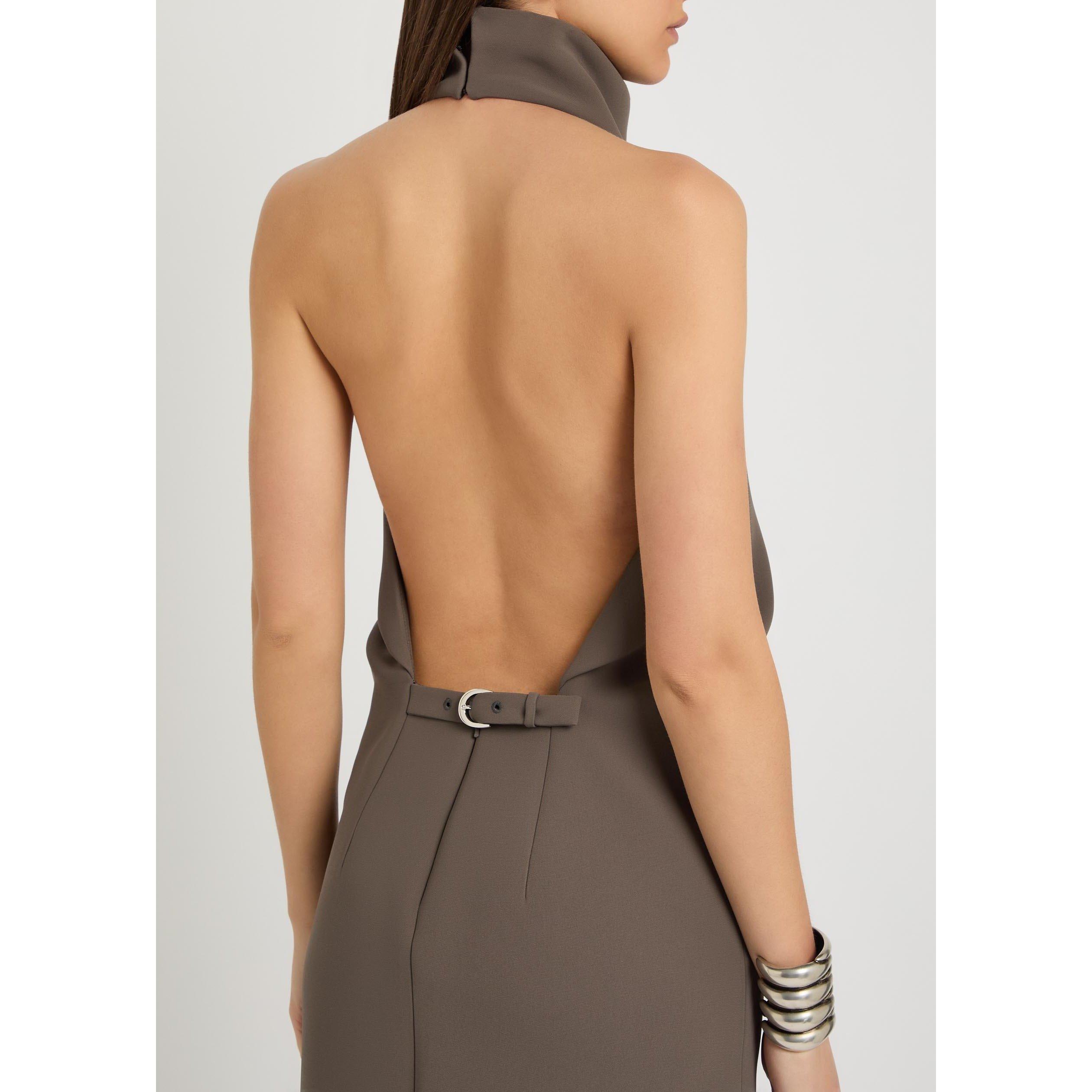BROWN OTHER - Khaite - Women's Roxanne Funnel-Neck Crepe Maxi Dress - 4