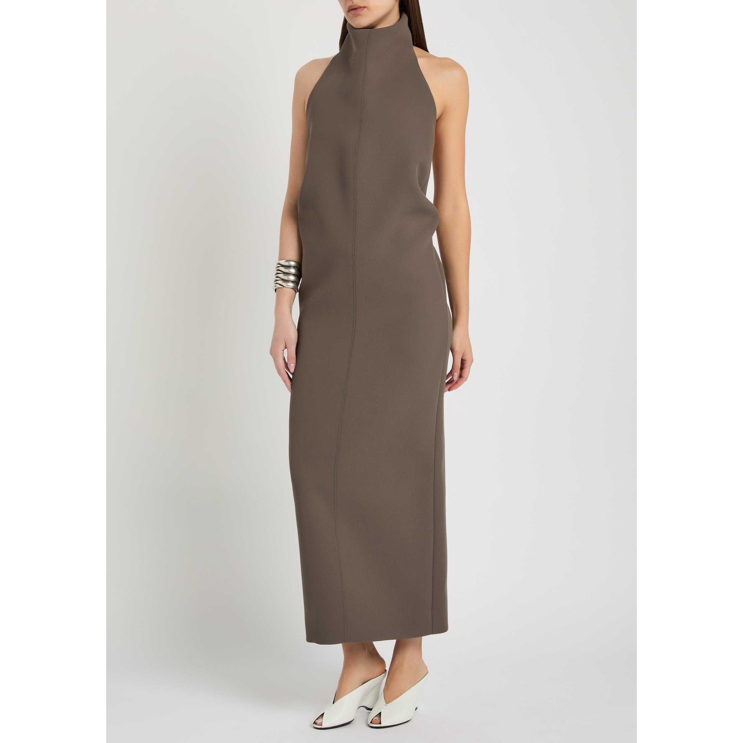BROWN OTHER - Khaite - Women's Roxanne Funnel-Neck Crepe Maxi Dress - 5
