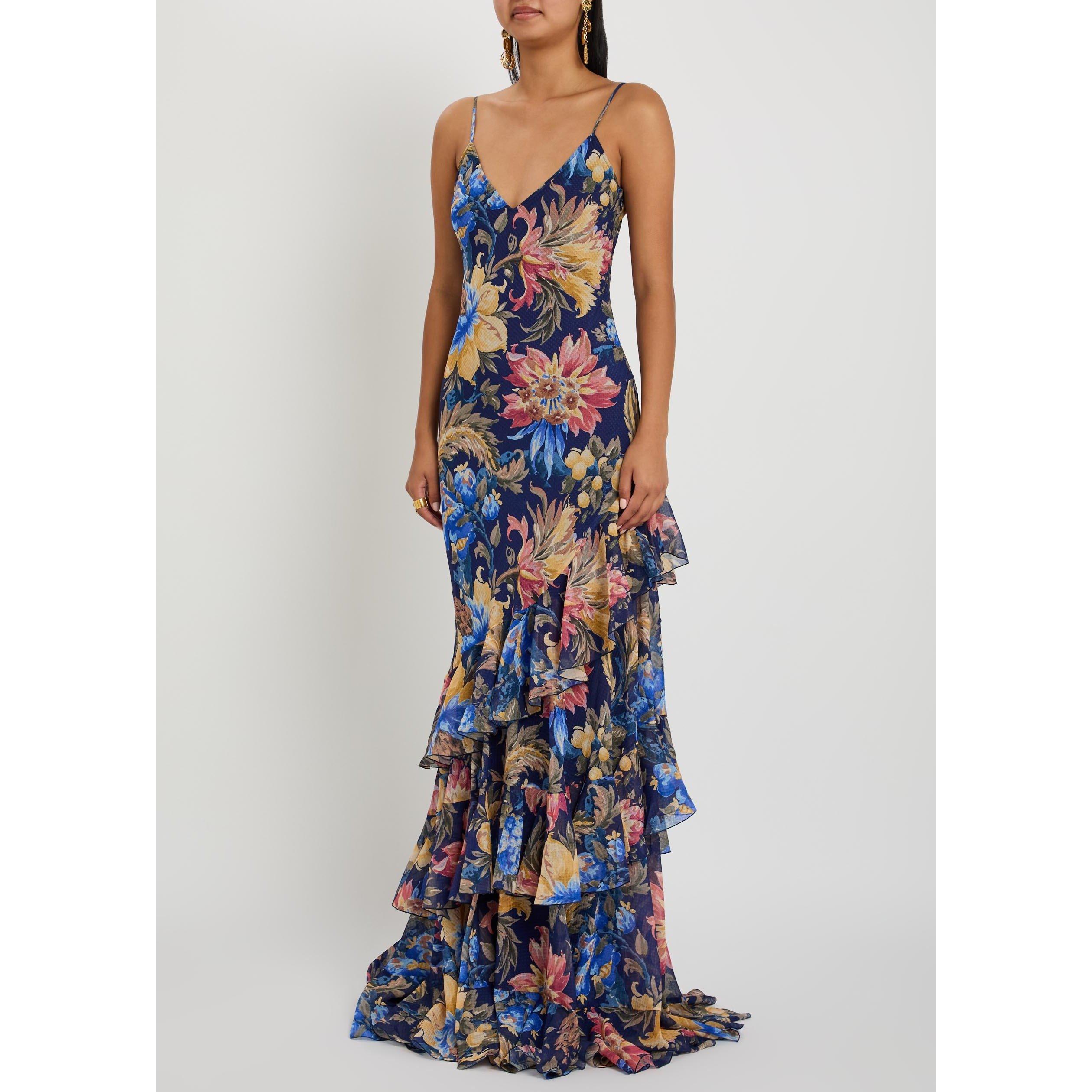 MULTICOLOURED - Etro - Women's Floral V-Neck Tiered Slim-Fit Maxi Dress - 2
