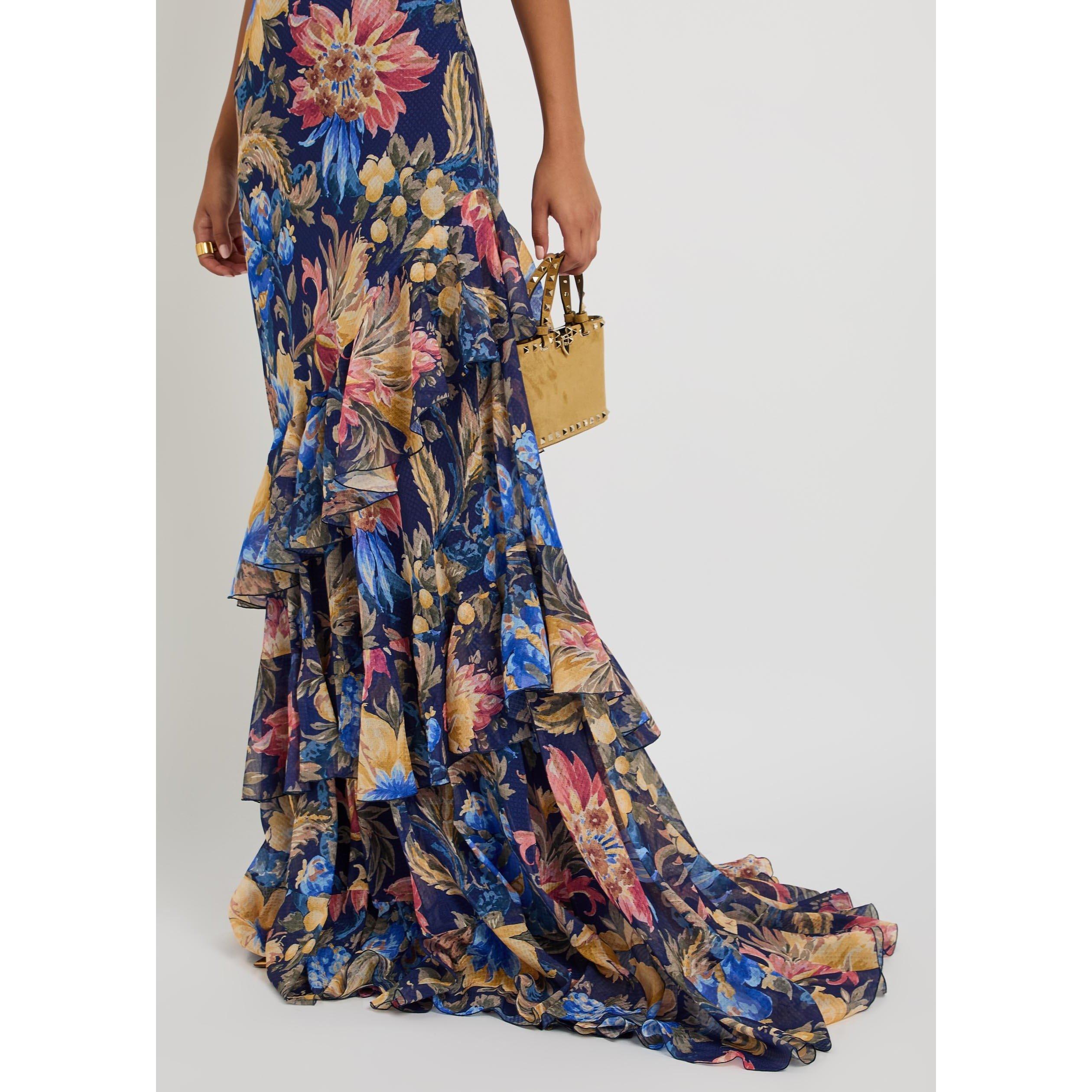 MULTICOLOURED - Etro - Women's Floral V-Neck Tiered Slim-Fit Maxi Dress - 4