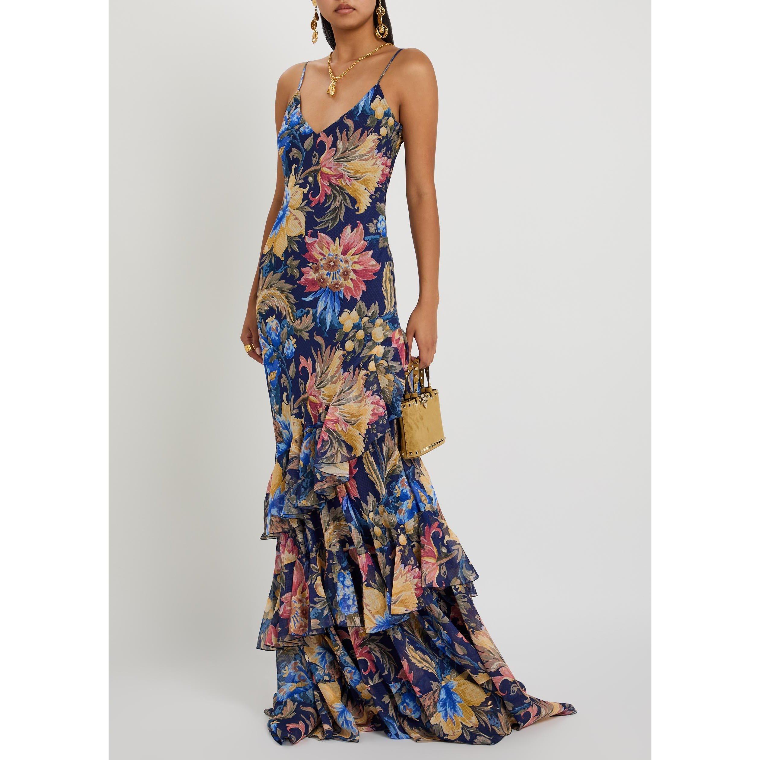 MULTICOLOURED - Etro - Women's Floral V-Neck Tiered Slim-Fit Maxi Dress - 5