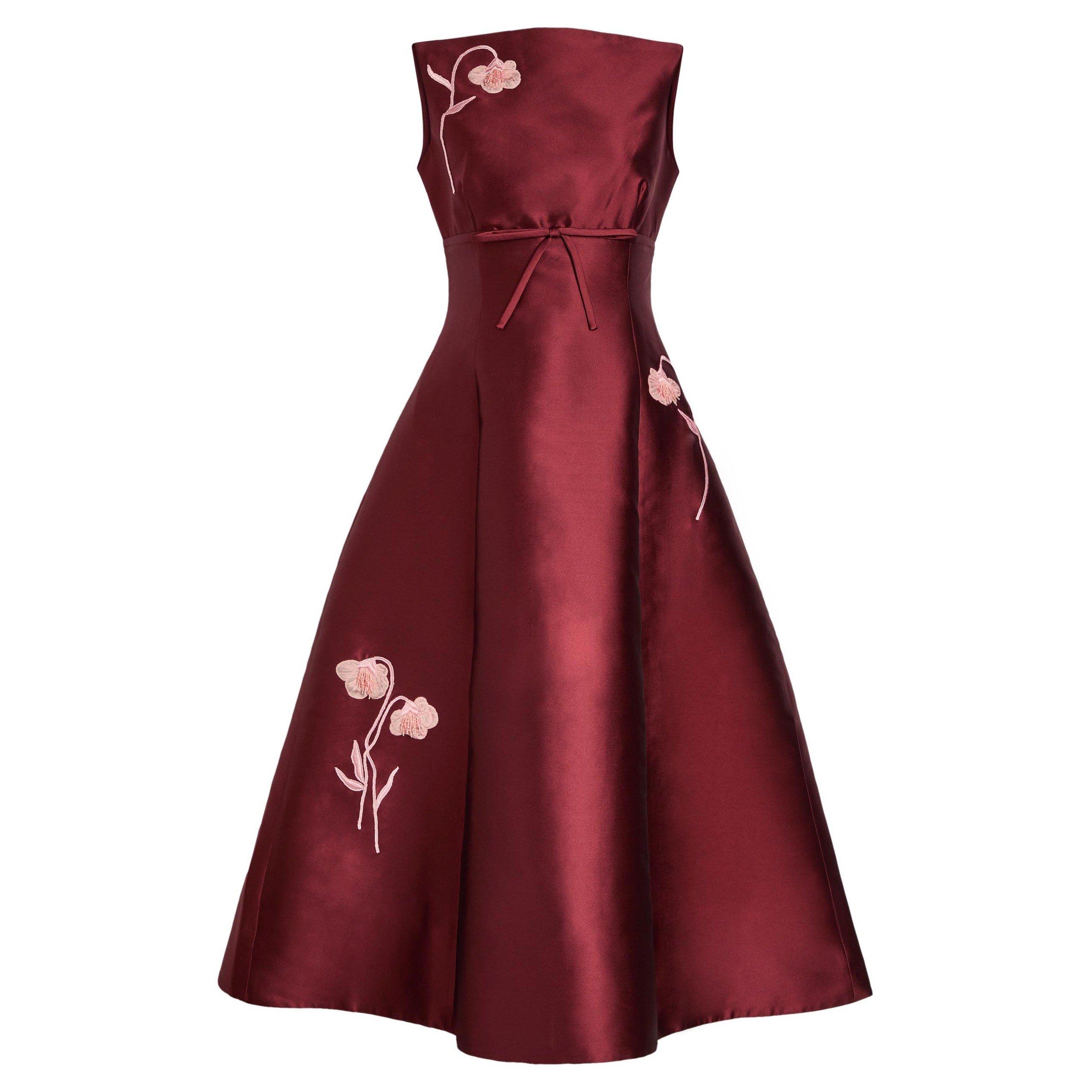 BORDEAUX - Erdem - EMBROIDERED MIKADO SLEEVELESS - 1