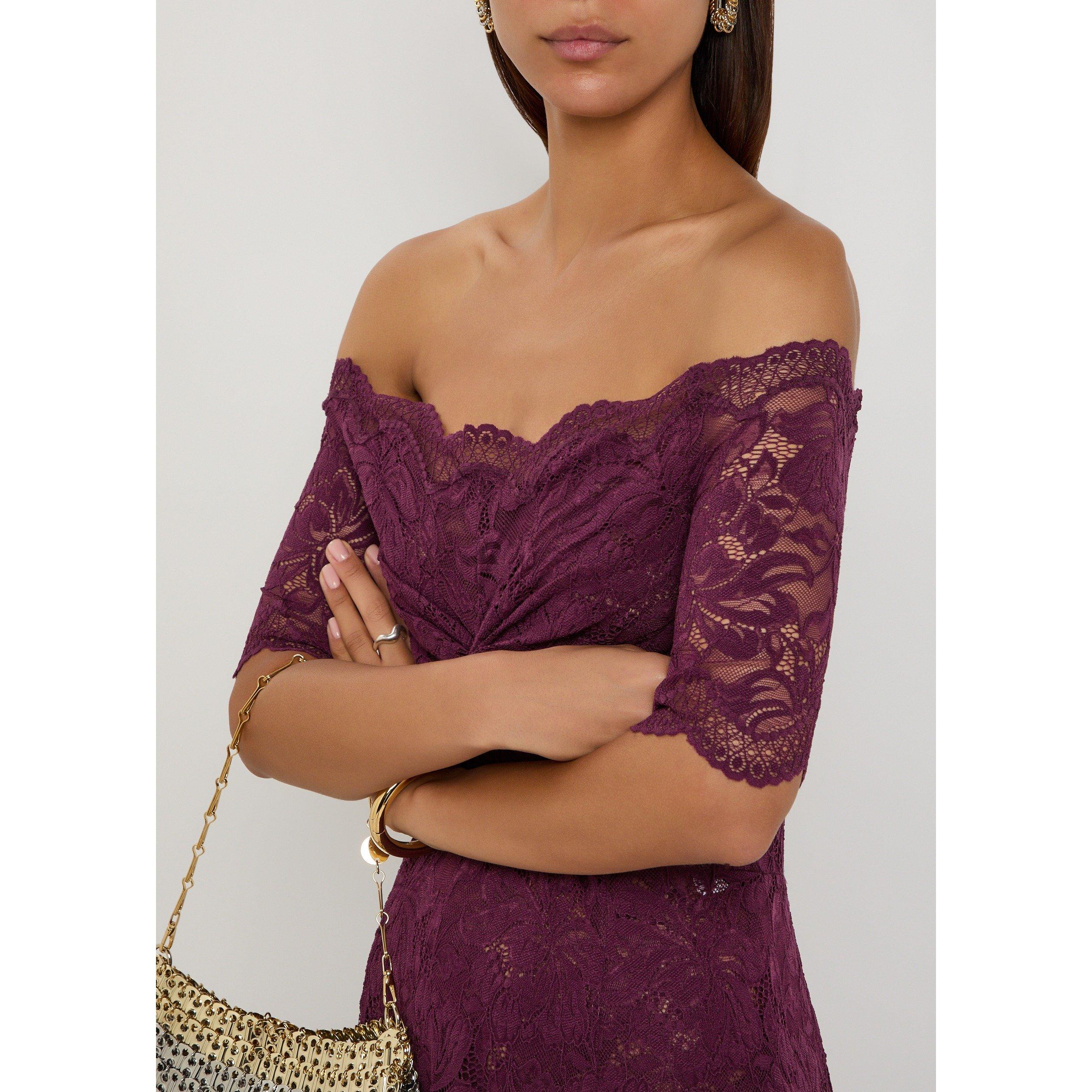 PURPLE - Rabanne - Women's Short-Sleeve Lace Maxi Dress - 4