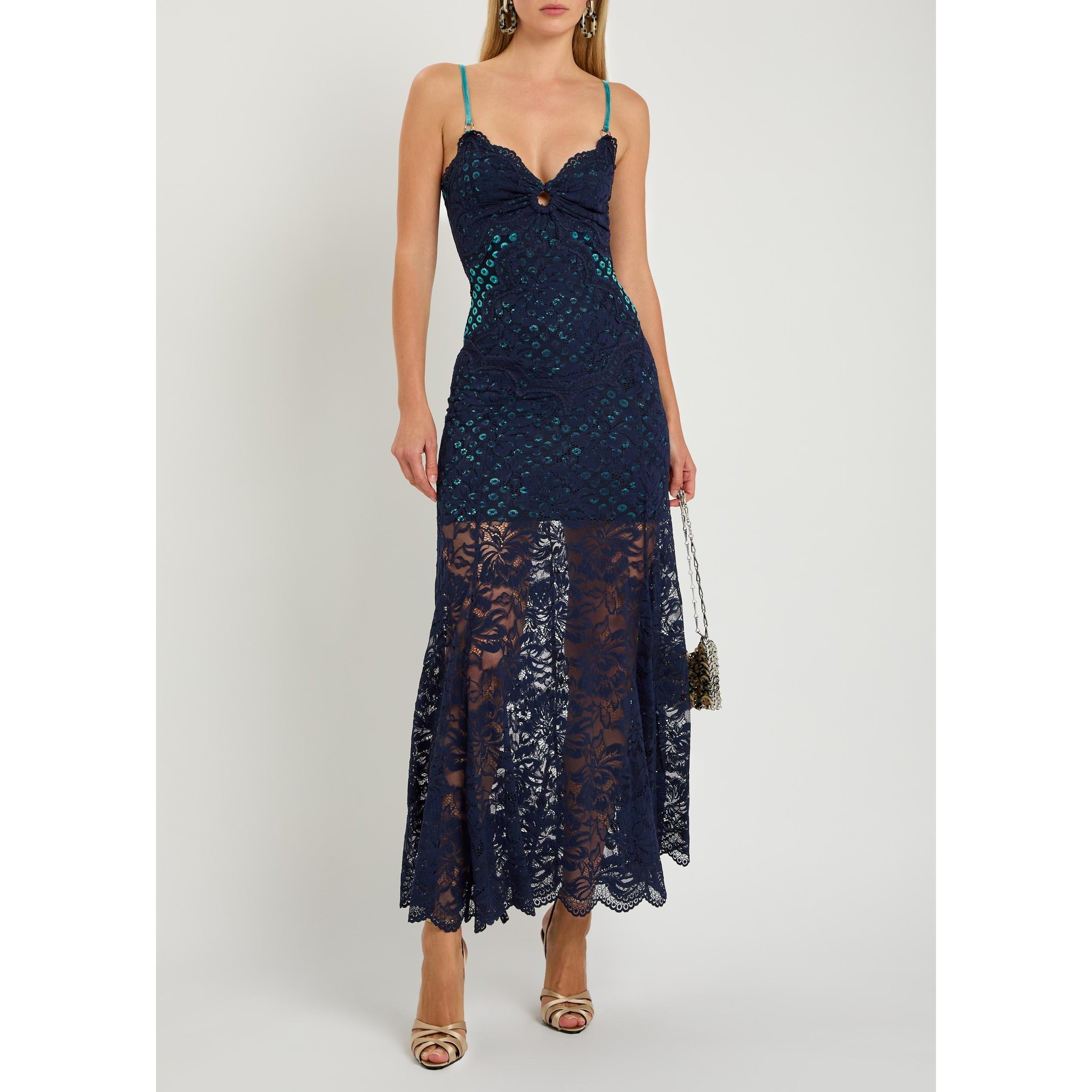 NAVY - Rabanne - Women's Slim-Fit Lace Maxi Dress - 5