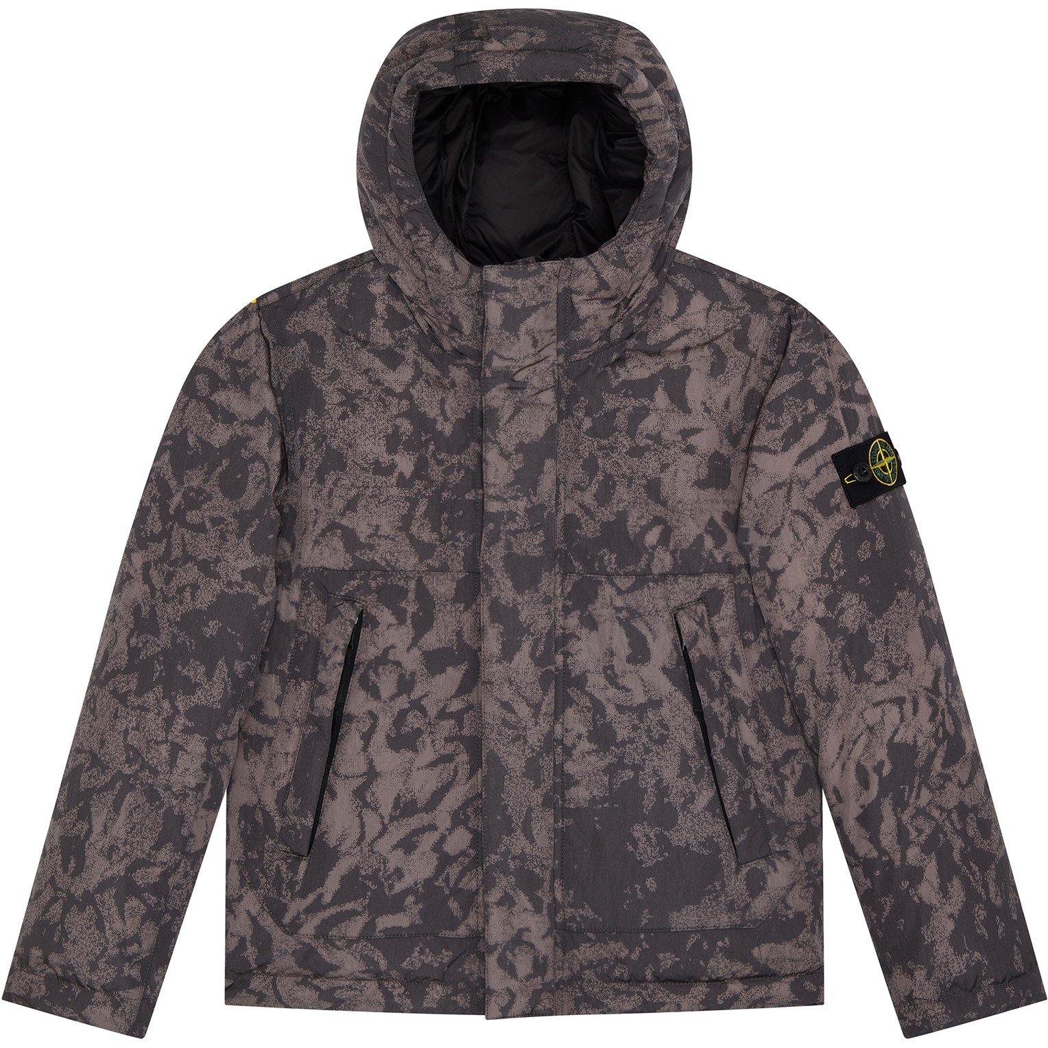 Black V0029 - Stone Island - Kids' Camo Hooded Duck Down Short Puffer Jacket - 1