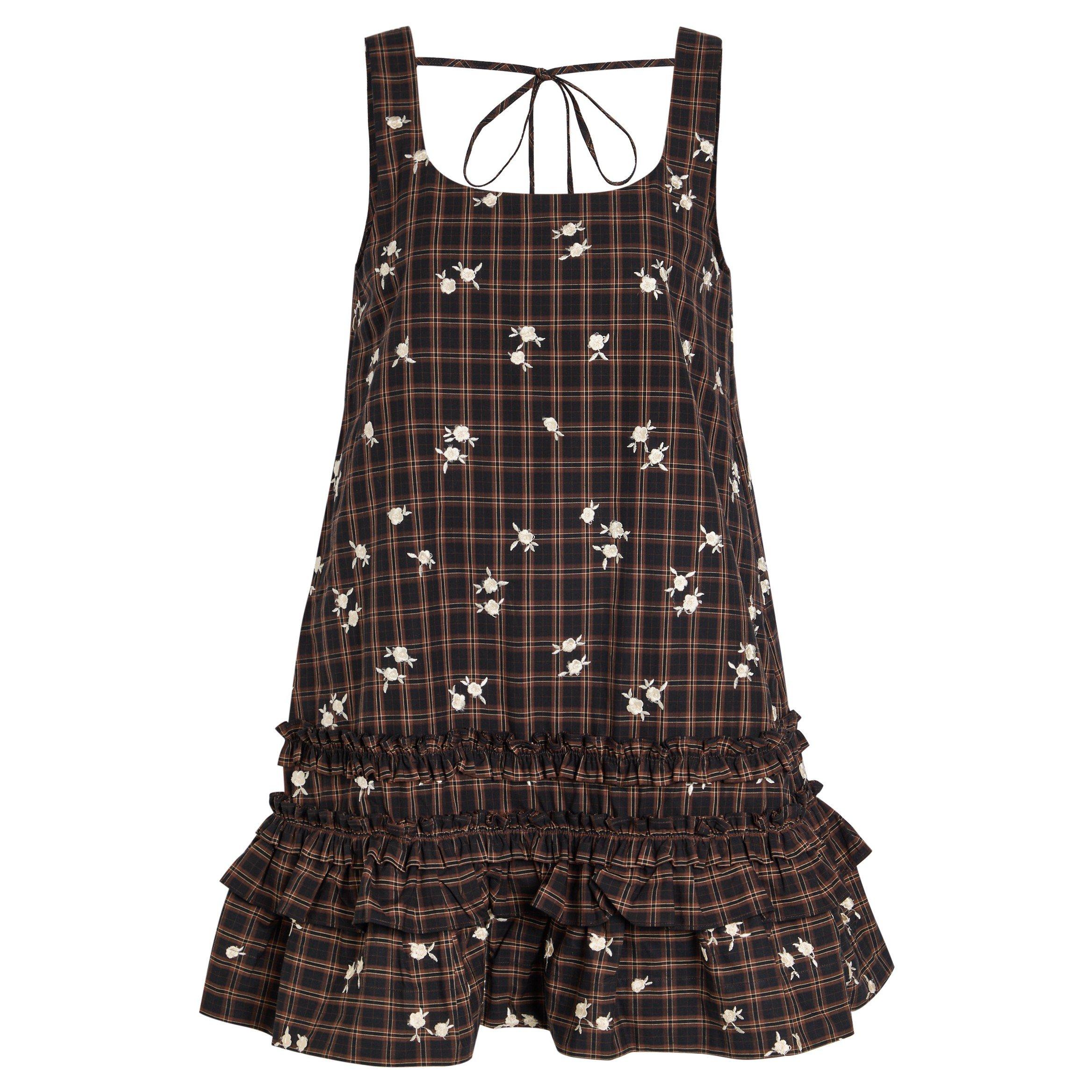 BROWN - Ganni - SD Yarn Dyed Check Uneck Dress