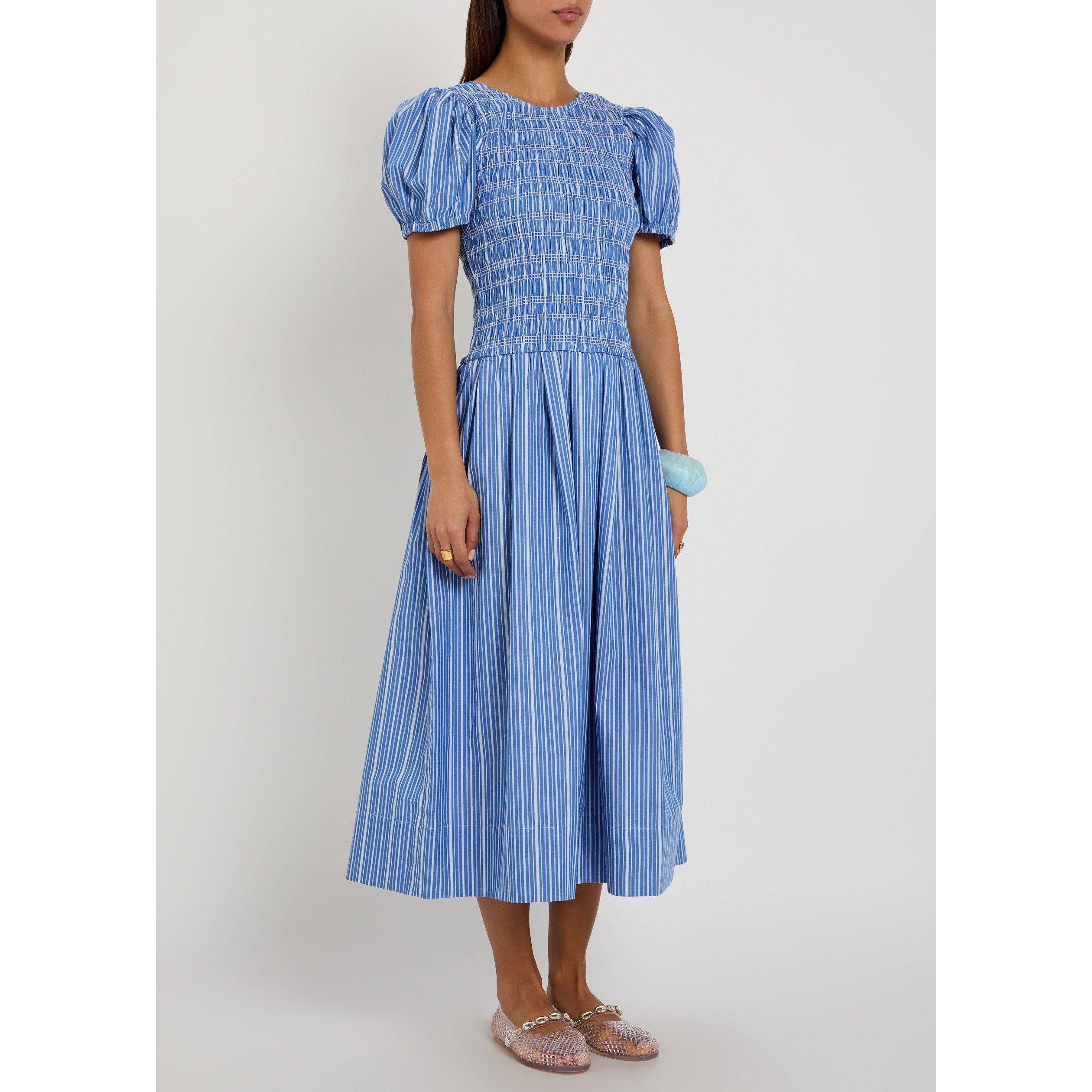 NAVY - Ganni - Women's Striped Cotton Puff-Sleeve Midi Dress - 2