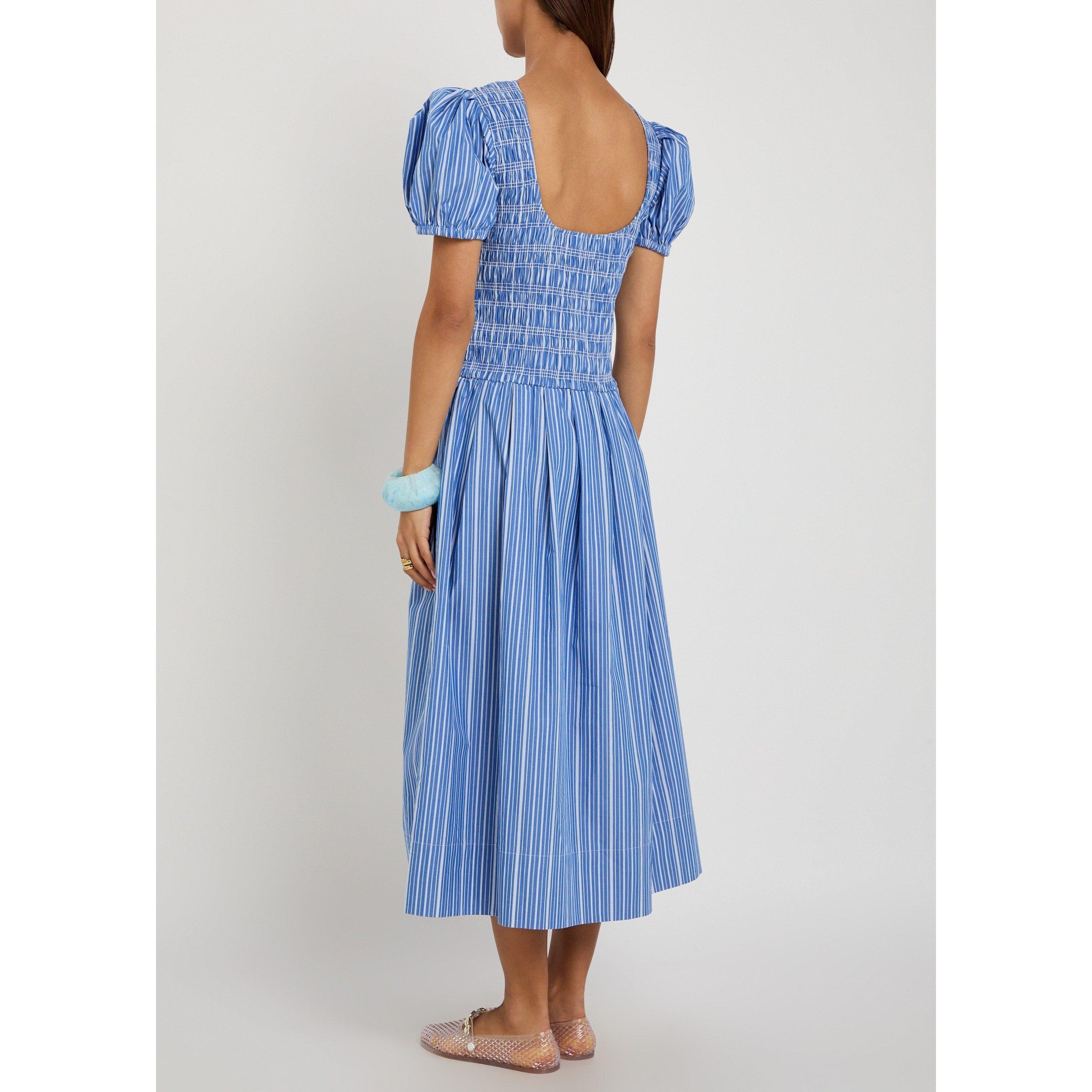 NAVY - Ganni - Women's Striped Cotton Puff-Sleeve Midi Dress - 3