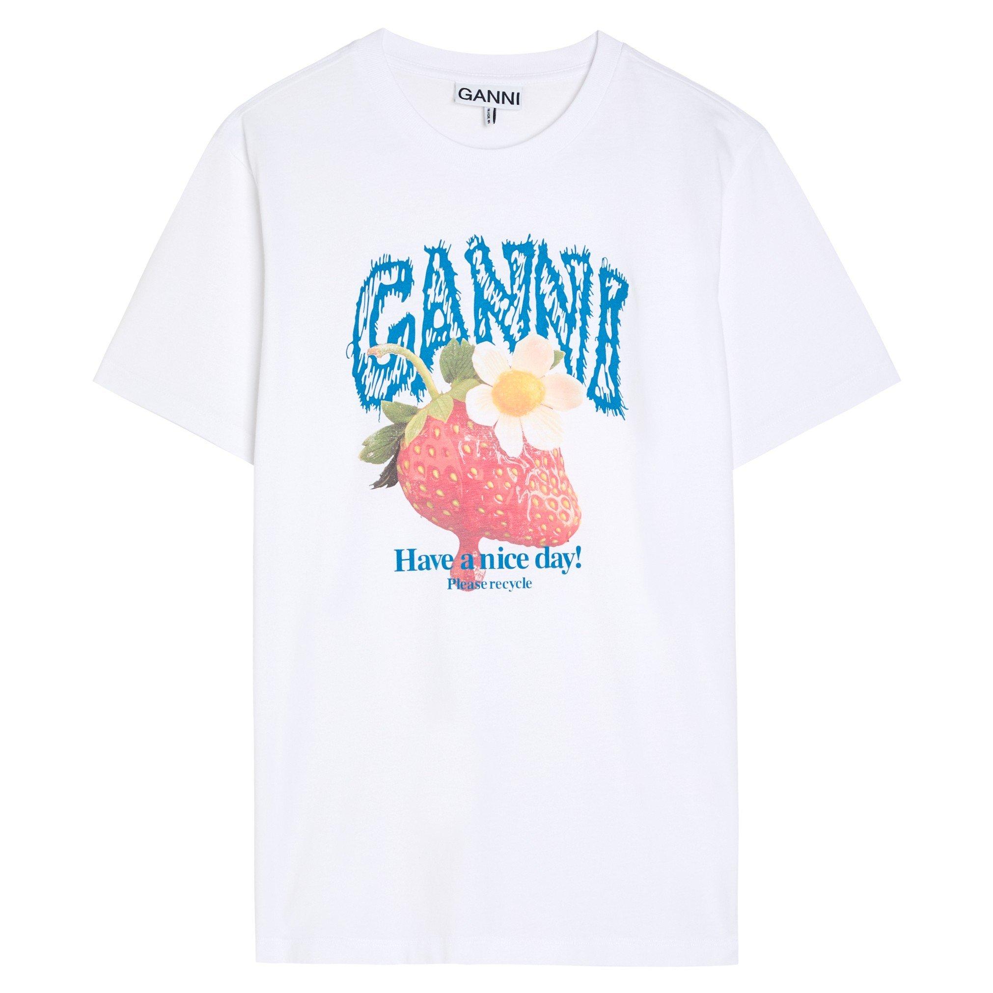 WHITE - Ganni - Women's Basic Strawberry Jersey Cotton Crew-Neck T-Shirt - 1