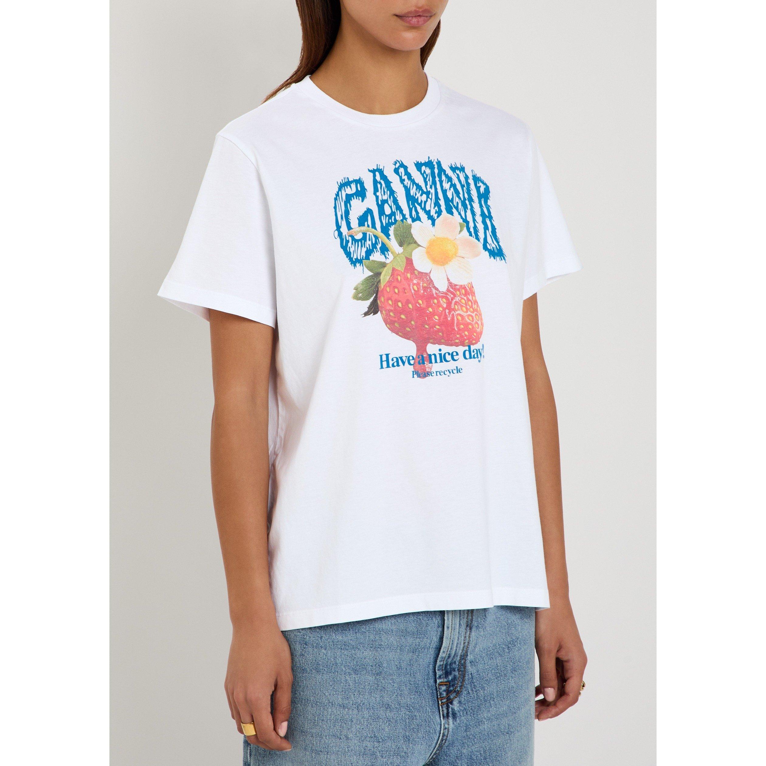 WHITE - Ganni - Women's Basic Strawberry Jersey Cotton Crew-Neck T-Shirt - 2