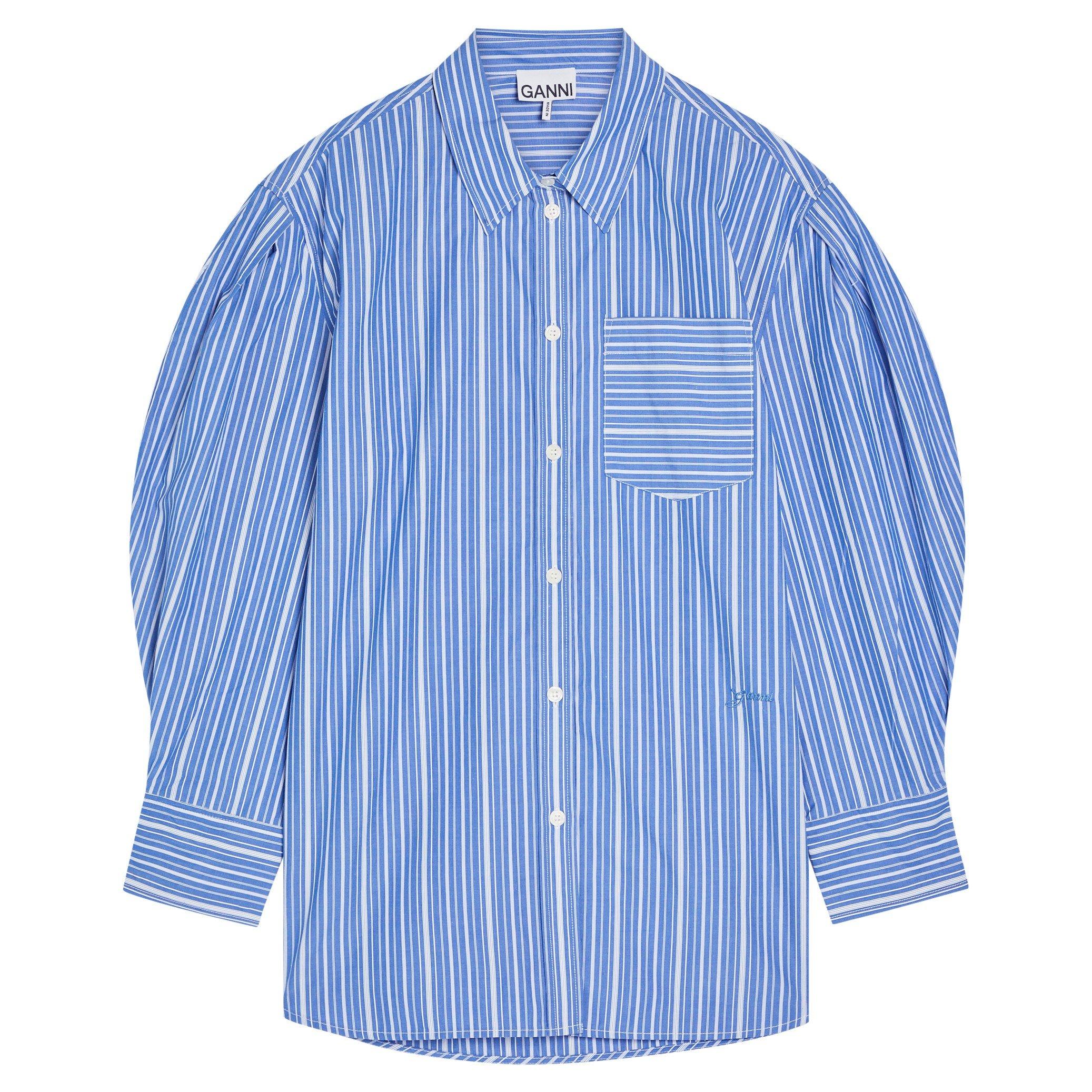 NAVY - Ganni - S/B Stripe Pleat Sleeve Shirt - 1