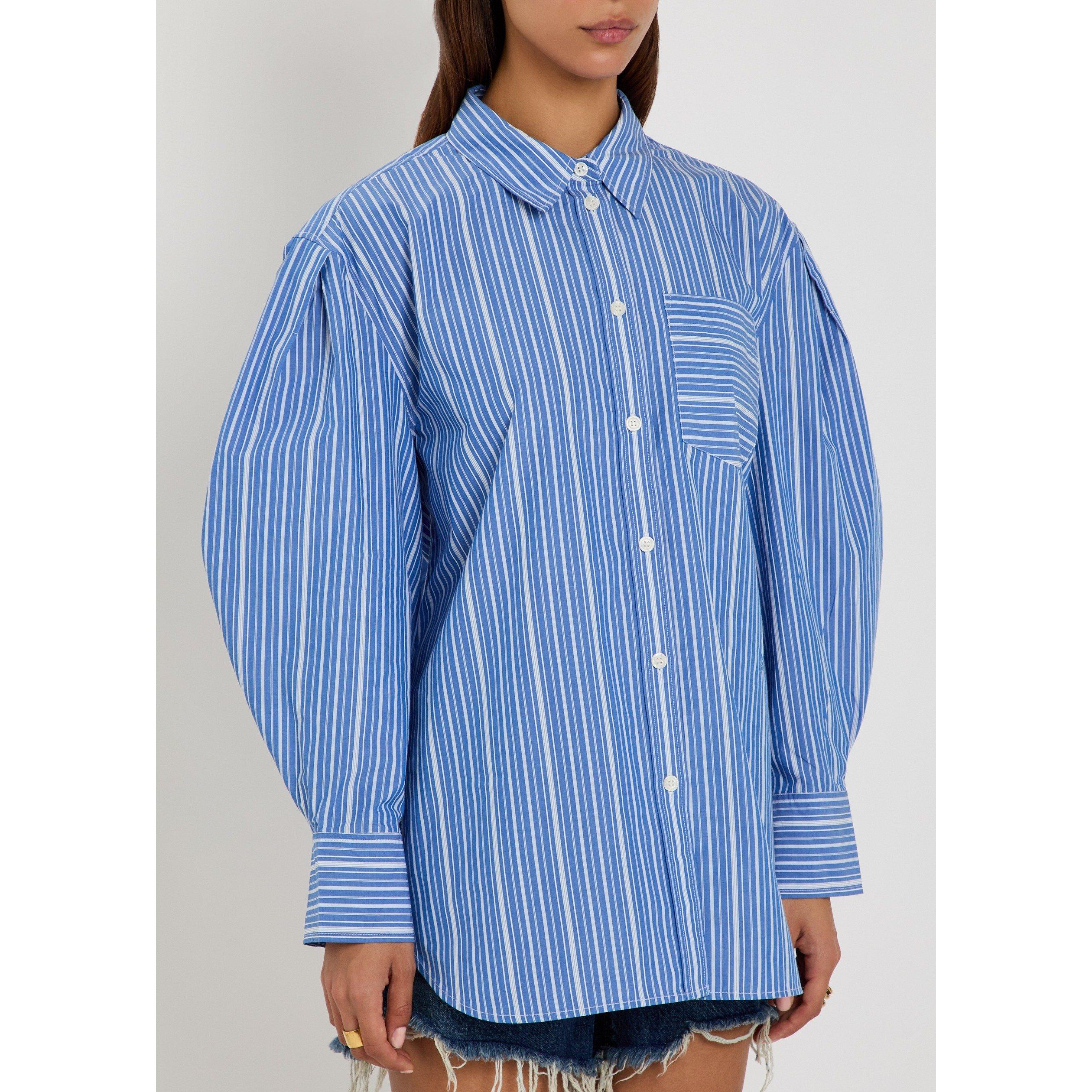 NAVY - Ganni - S/B Stripe Pleat Sleeve Shirt - 2