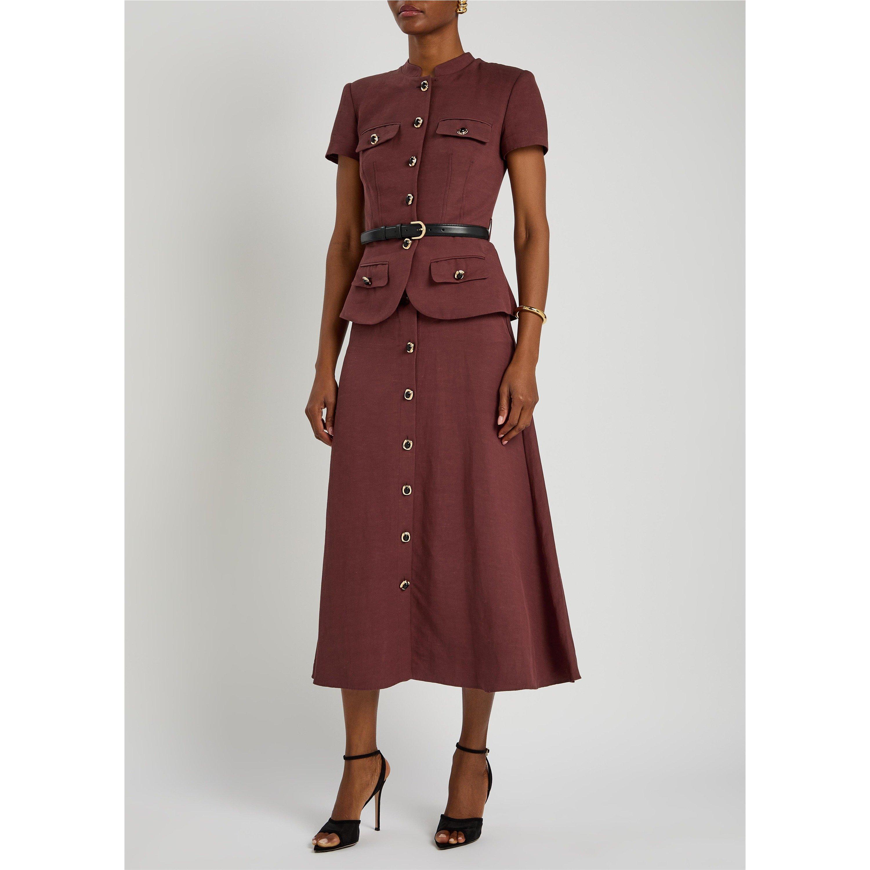 BROWN - Self Portrait - LD PEPLUM LINEN MIDI DRESS - 2
