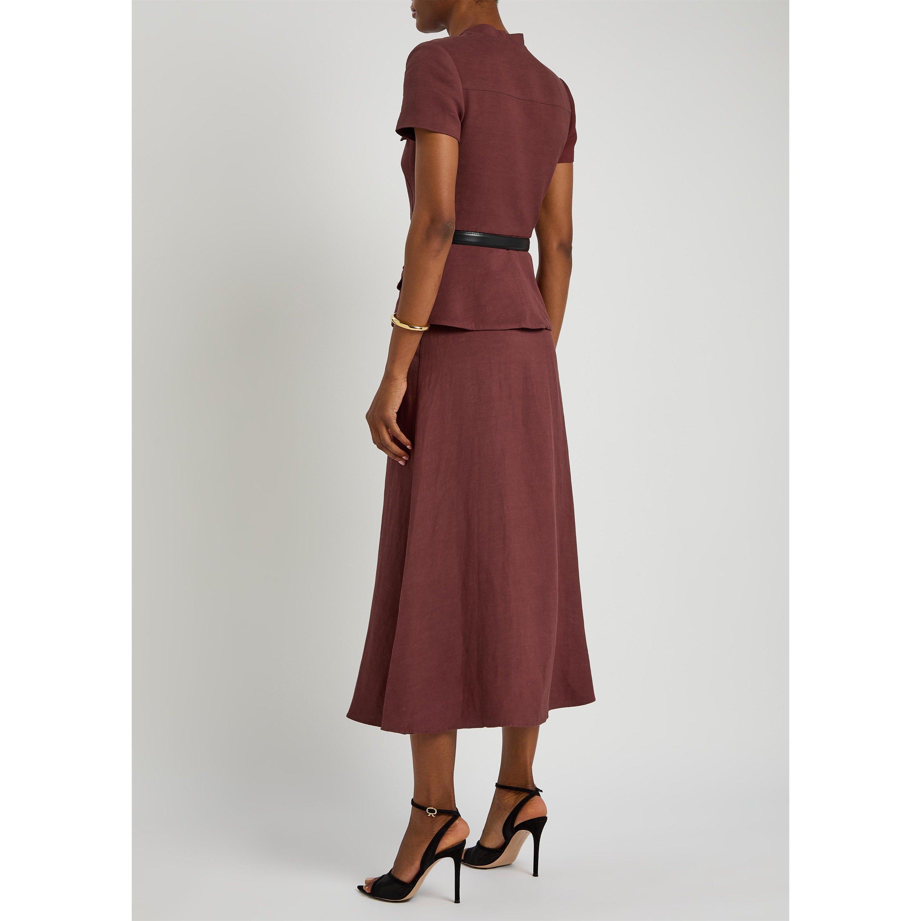 BROWN - Self Portrait - LD PEPLUM LINEN MIDI DRESS - 3