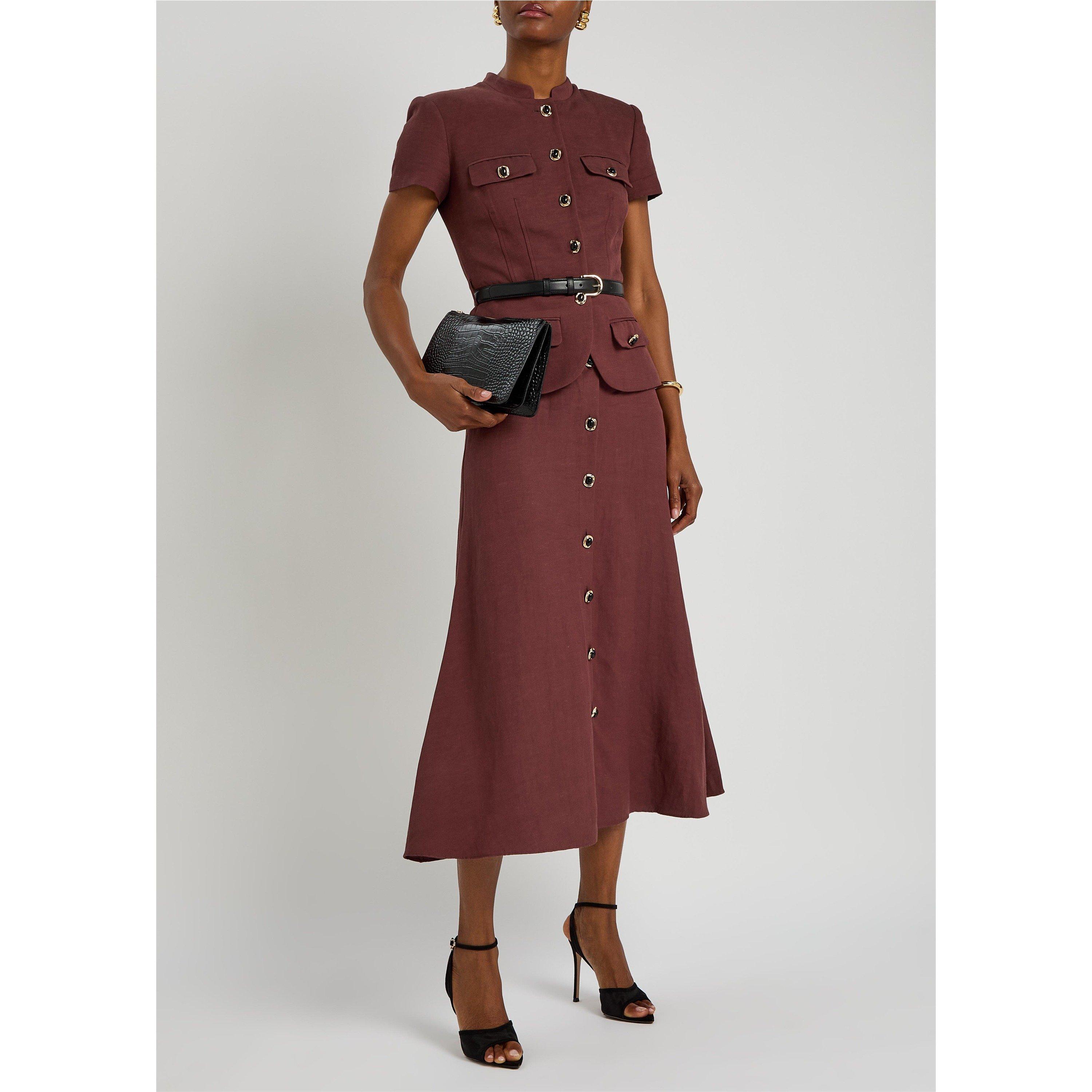 BROWN - Self Portrait - LD PEPLUM LINEN MIDI DRESS - 5