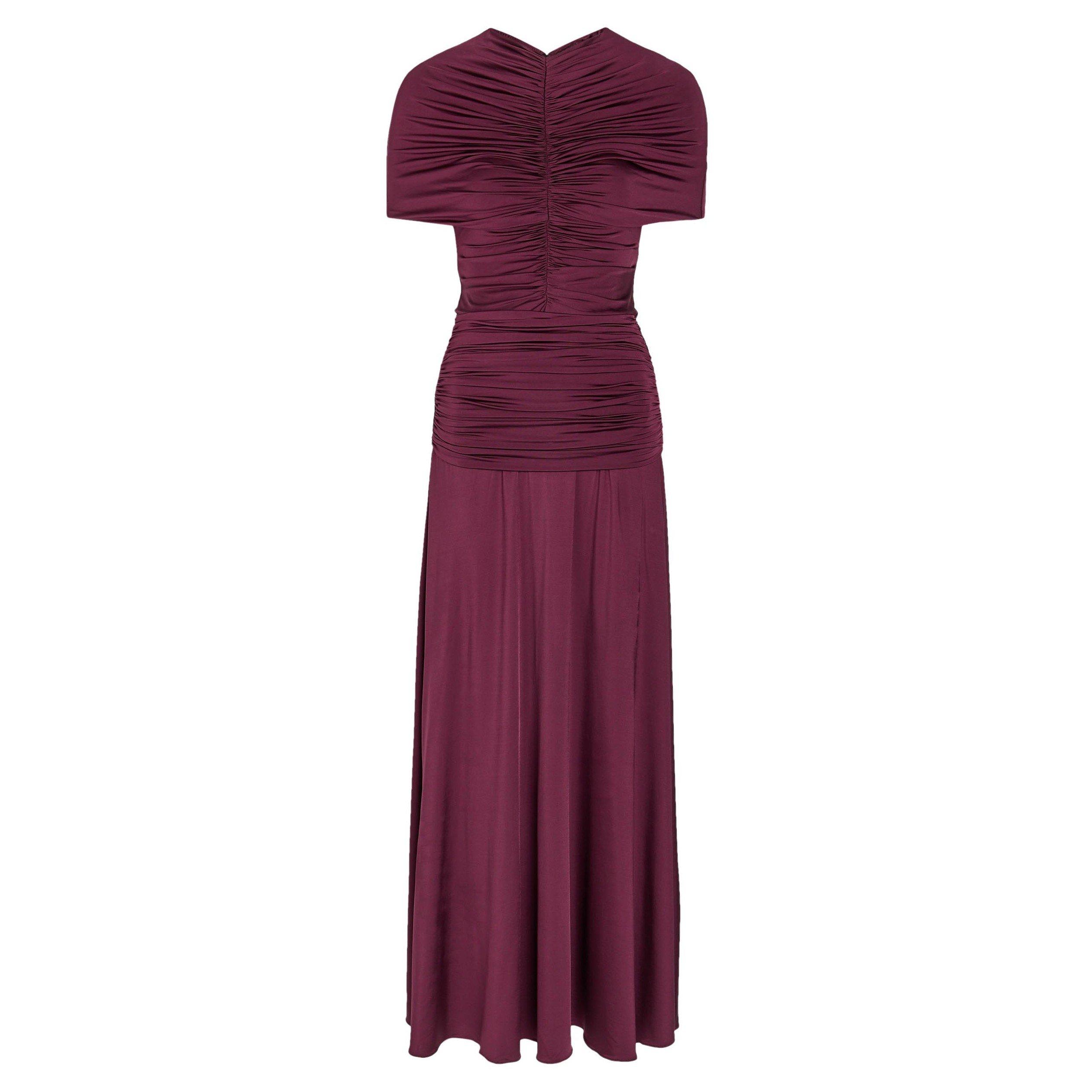 BURGUNDY - Self Portrait - LD JERSEY GATHERED MIDI DRESS