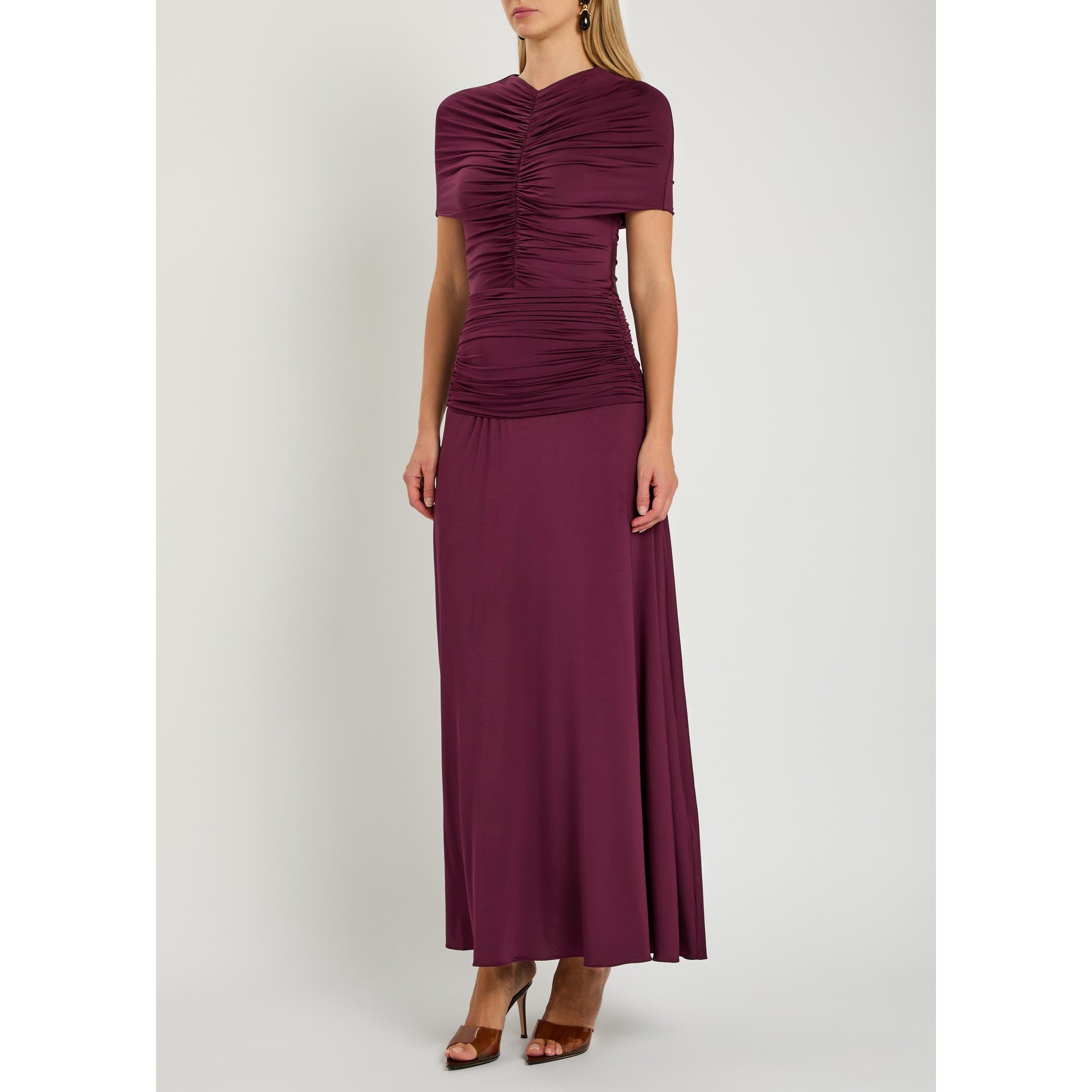 BURGUNDY - Self Portrait - LD JERSEY GATHERED MIDI DRESS - 2