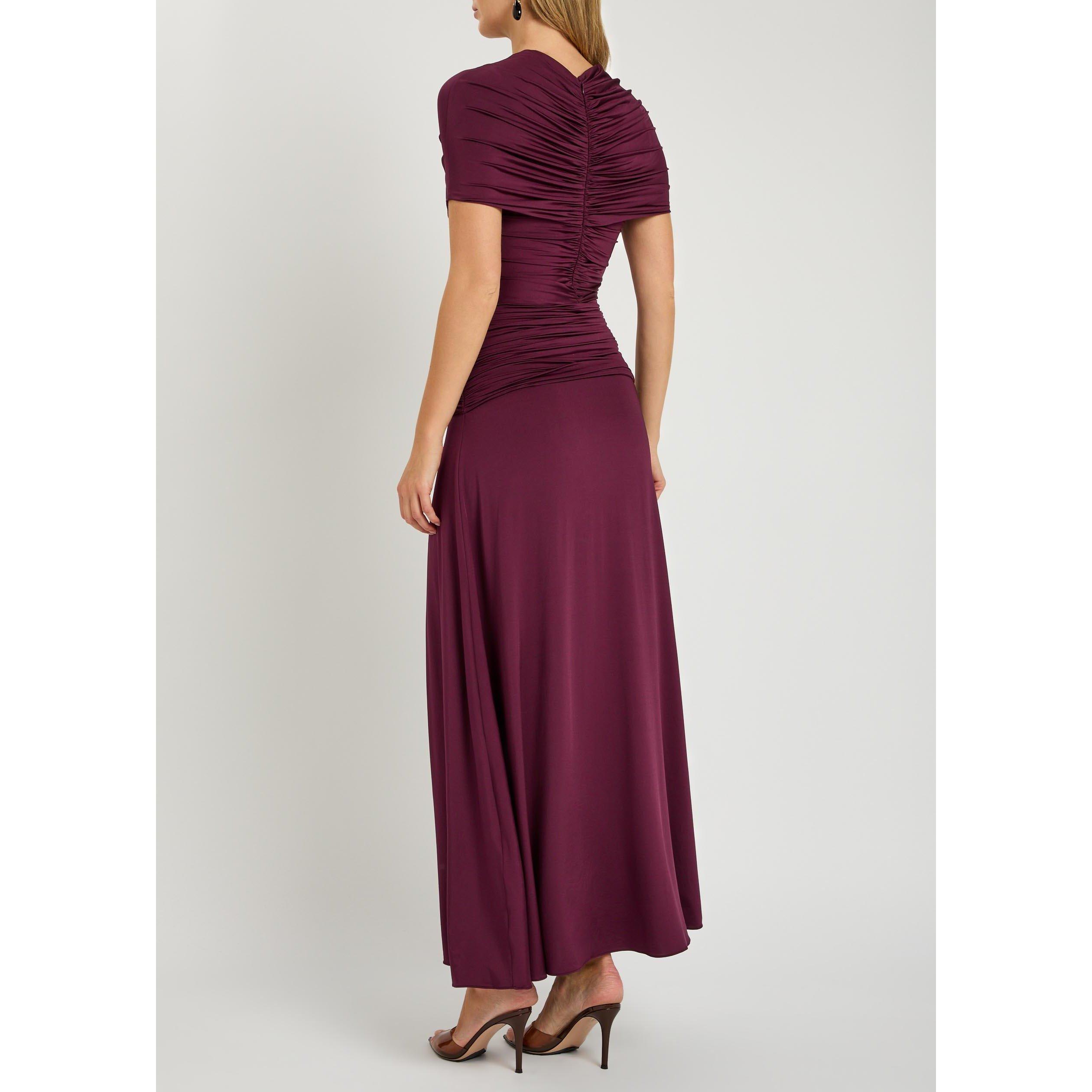 BURGUNDY - Self Portrait - LD JERSEY GATHERED MIDI DRESS - 3
