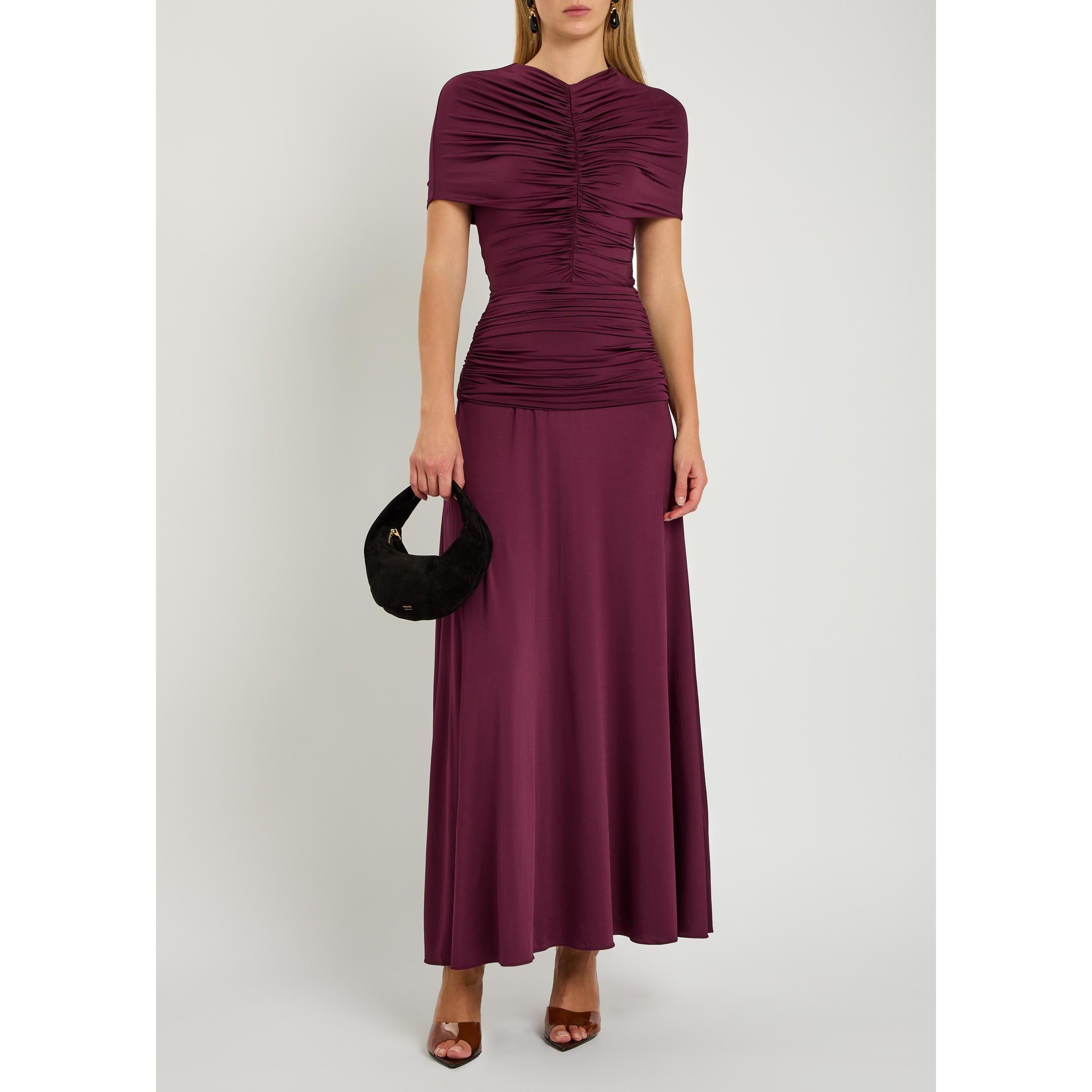 BURGUNDY - Self Portrait - LD JERSEY GATHERED MIDI DRESS - 5