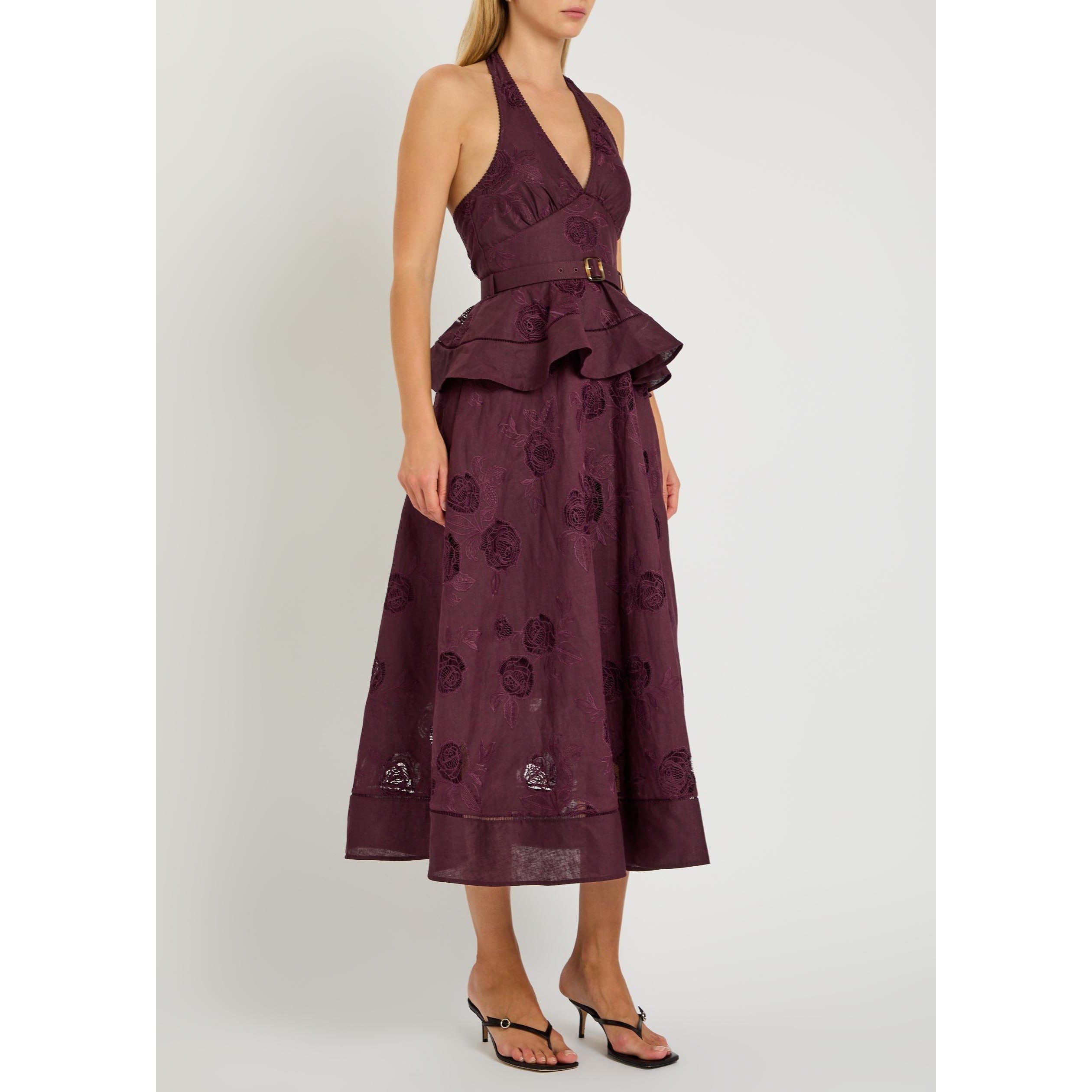 BURGUNDY - Self Portrait - LD LINEN PEPLUM MIDI DRESS - 2