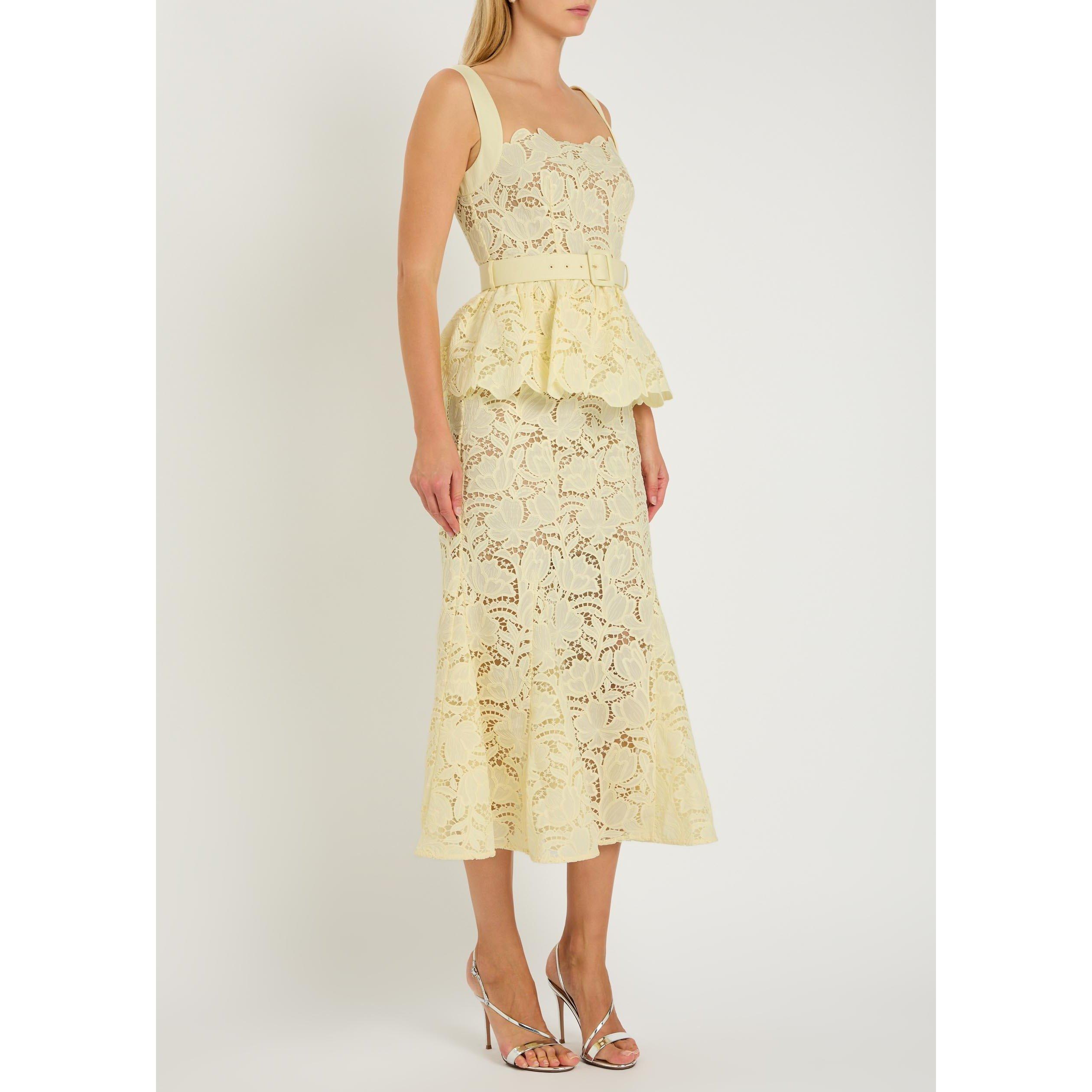 YELLOW - Self Portrait - Women's Lace Midi Peplum Dress - 2
