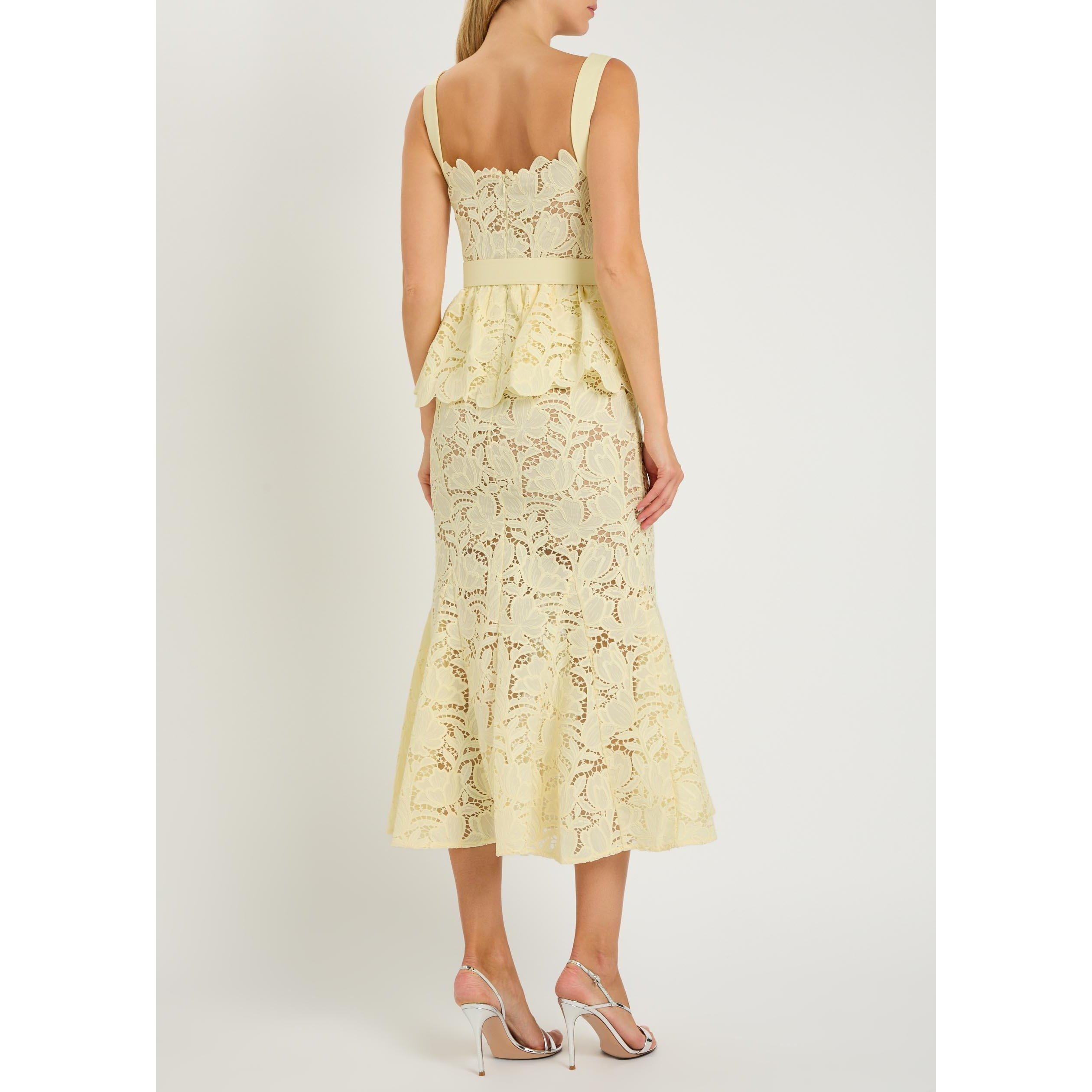 YELLOW - Self Portrait - Women's Lace Midi Peplum Dress - 3