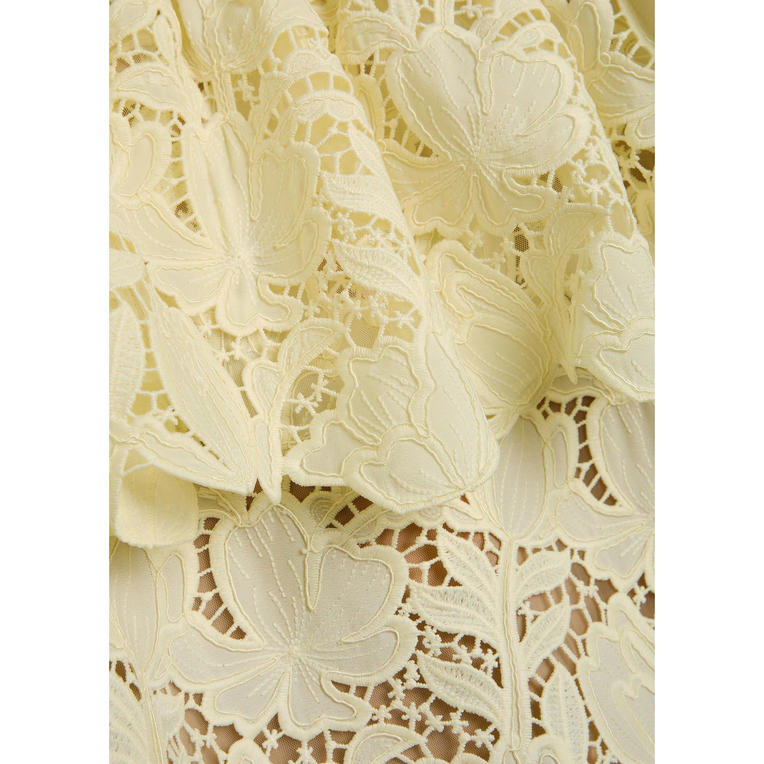 YELLOW - Self Portrait - Women's Lace Midi Peplum Dress - 4