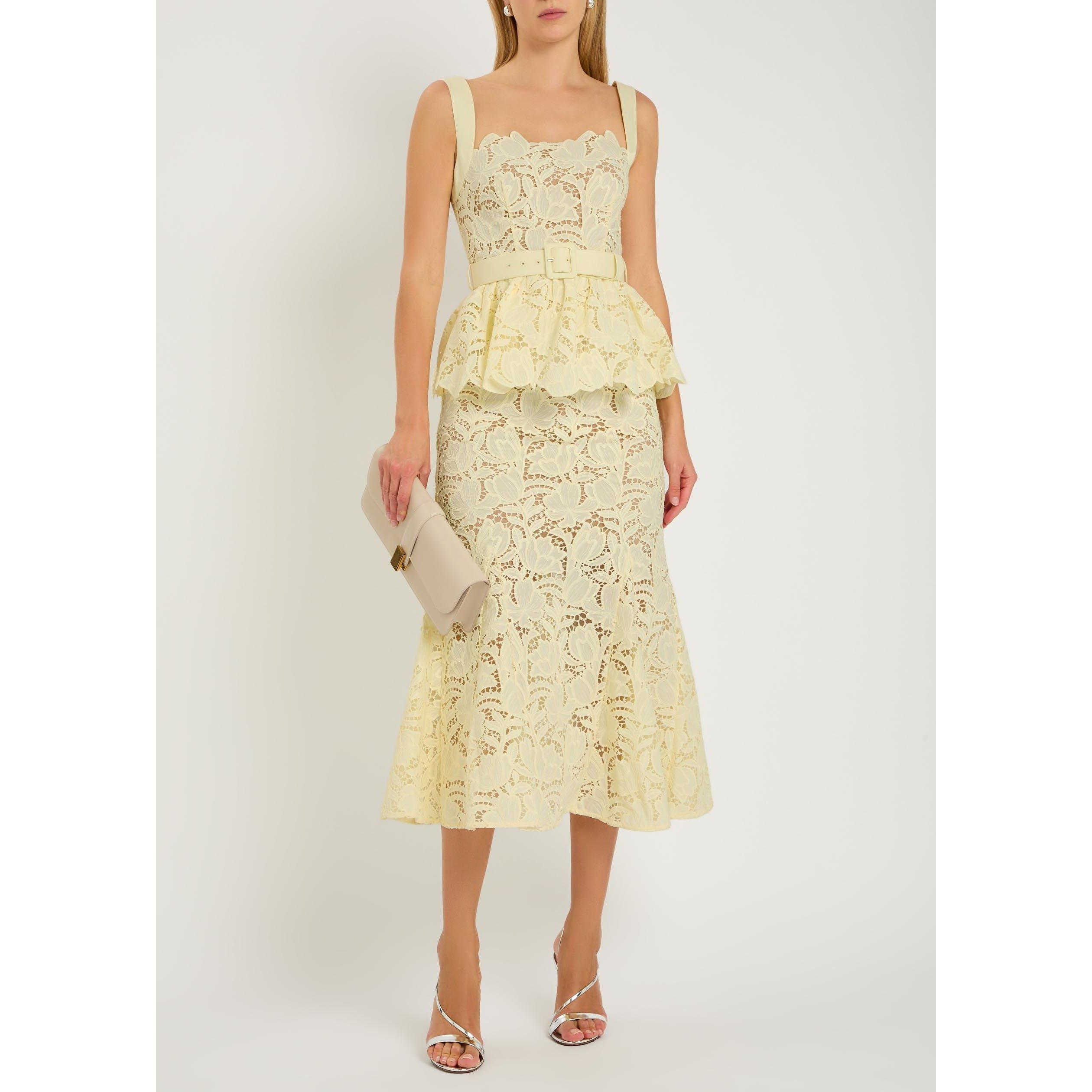 YELLOW - Self Portrait - Women's Lace Midi Peplum Dress - 5