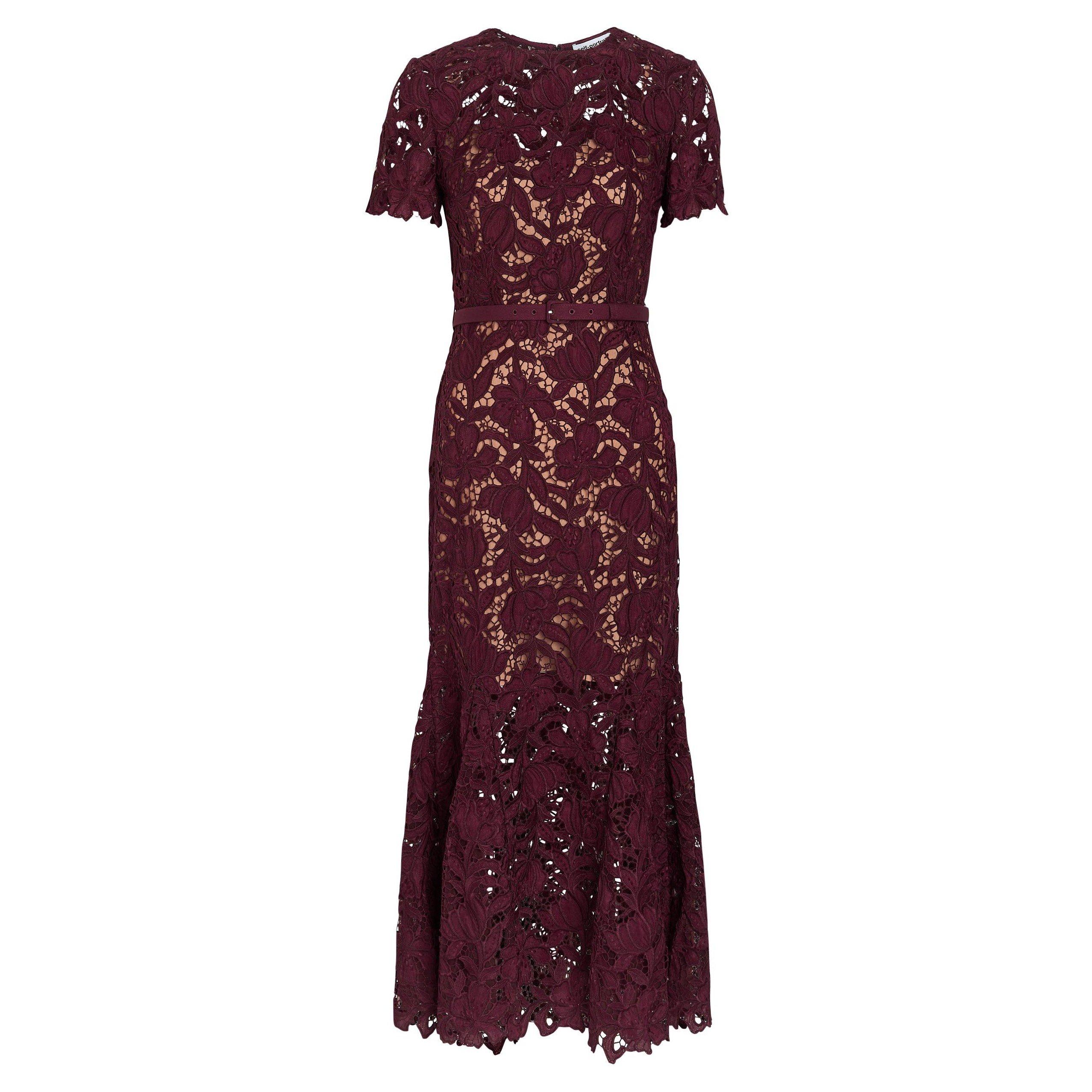 BURGUNDY - Self Portrait - LD LACE MIDI DRESS