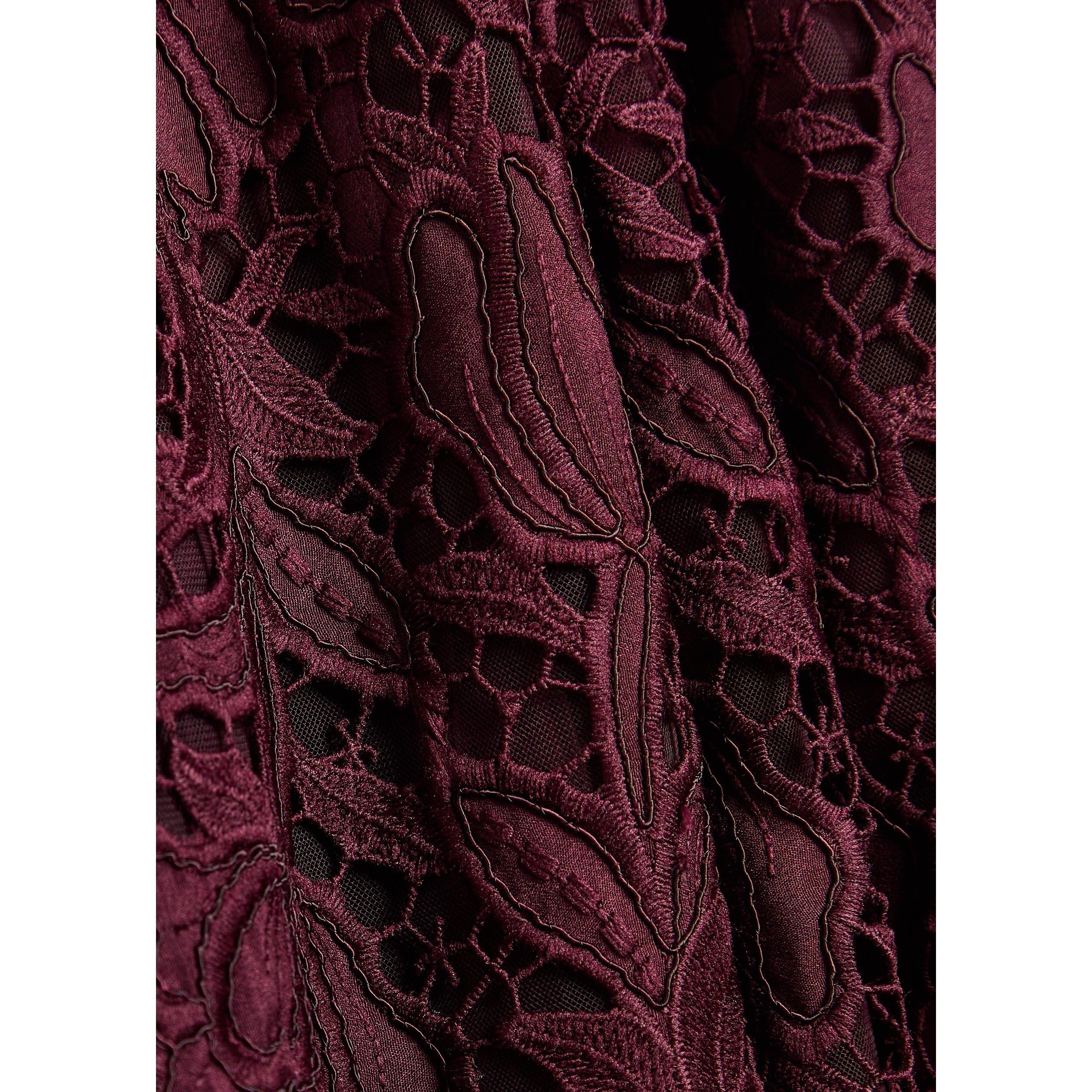 BURGUNDY - Self Portrait - Women's Lace Midi A-Line Dress - 4