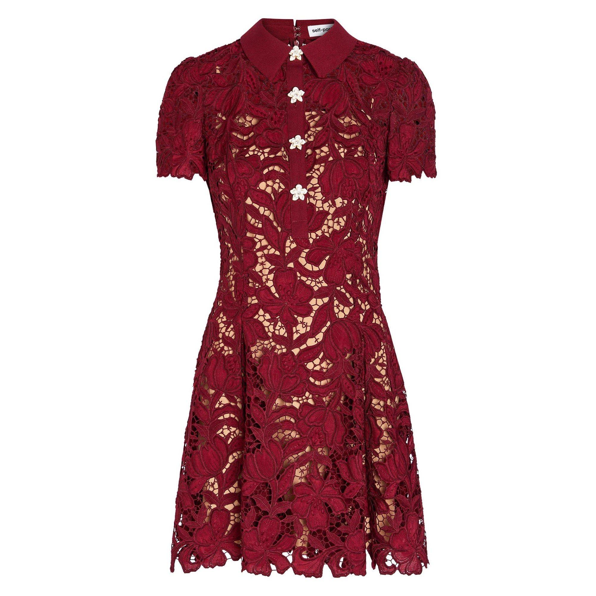 BURGUNDY - Self Portrait - SD LACE MINI DRESS