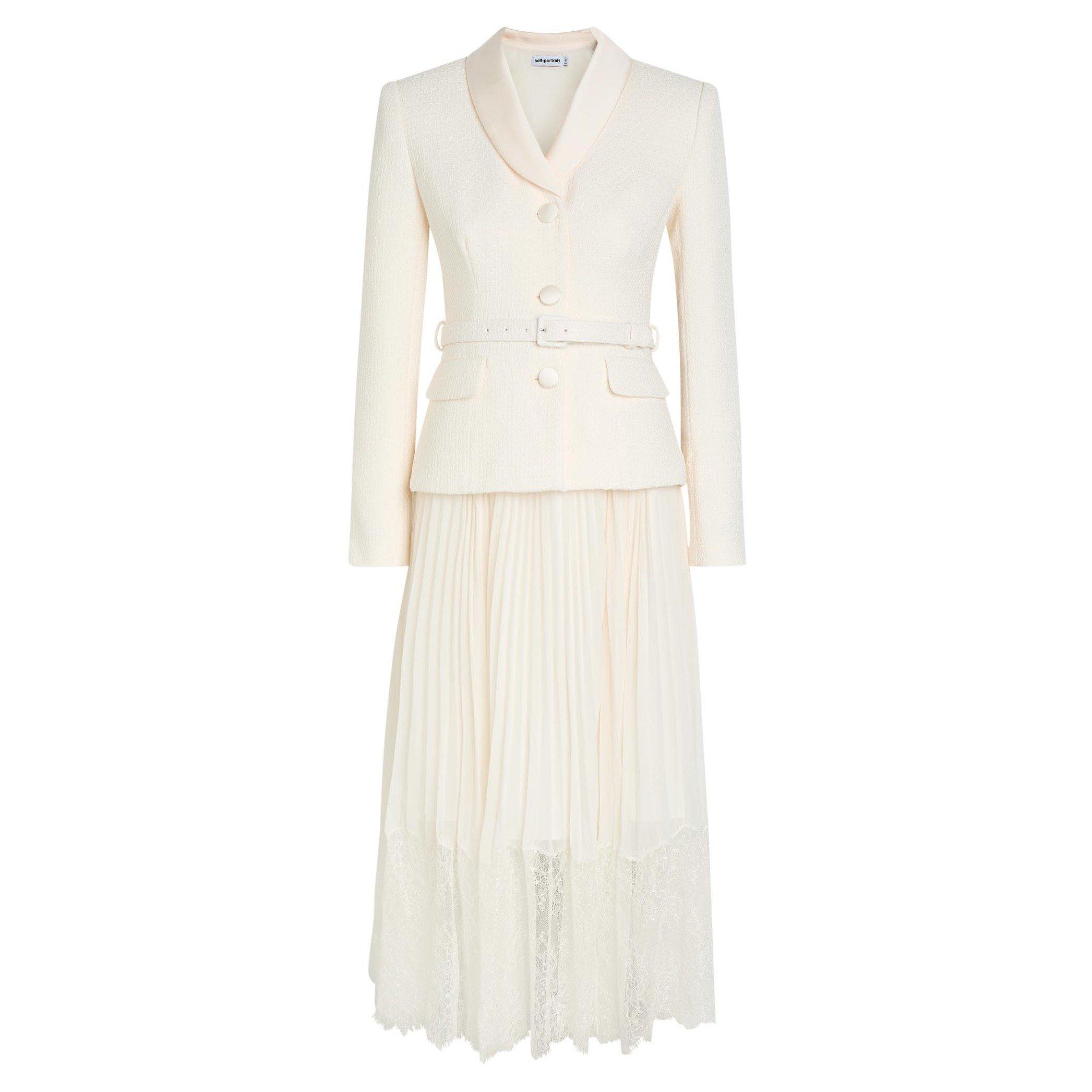 CREAM - Self Portrait - LD BOUCLE SHAWL COLLARED DRESS