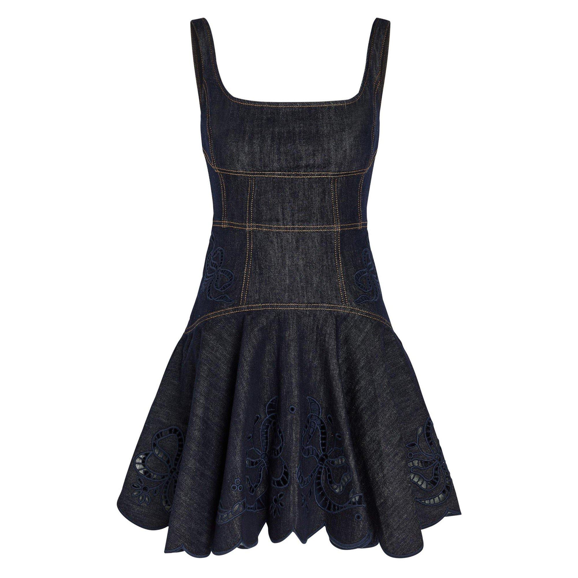 BLUE - Self Portrait - SD DENIM BOW EMBROIDERED DRESS