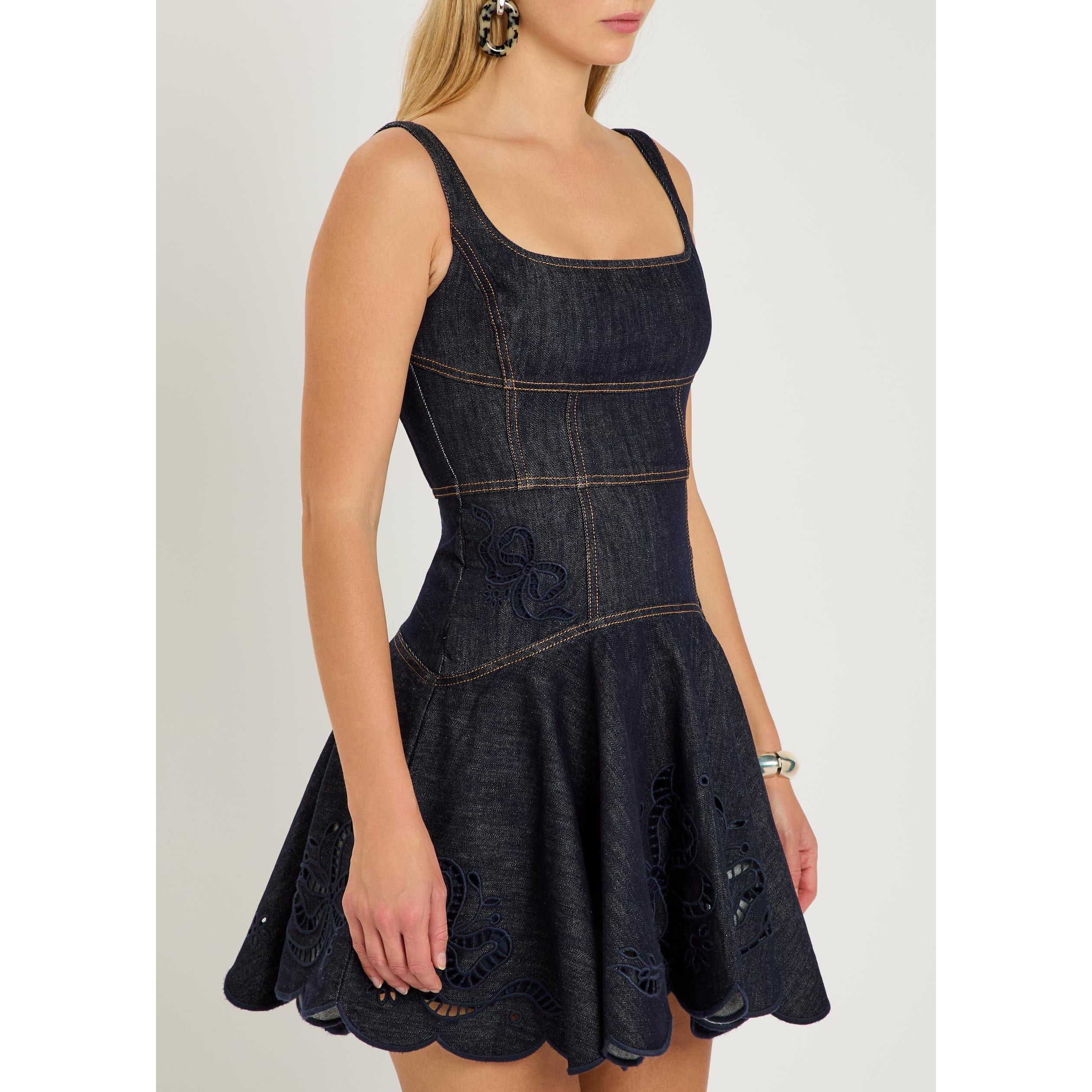BLUE - Self Portrait - SD DENIM BOW EMBROIDERED DRESS - 2
