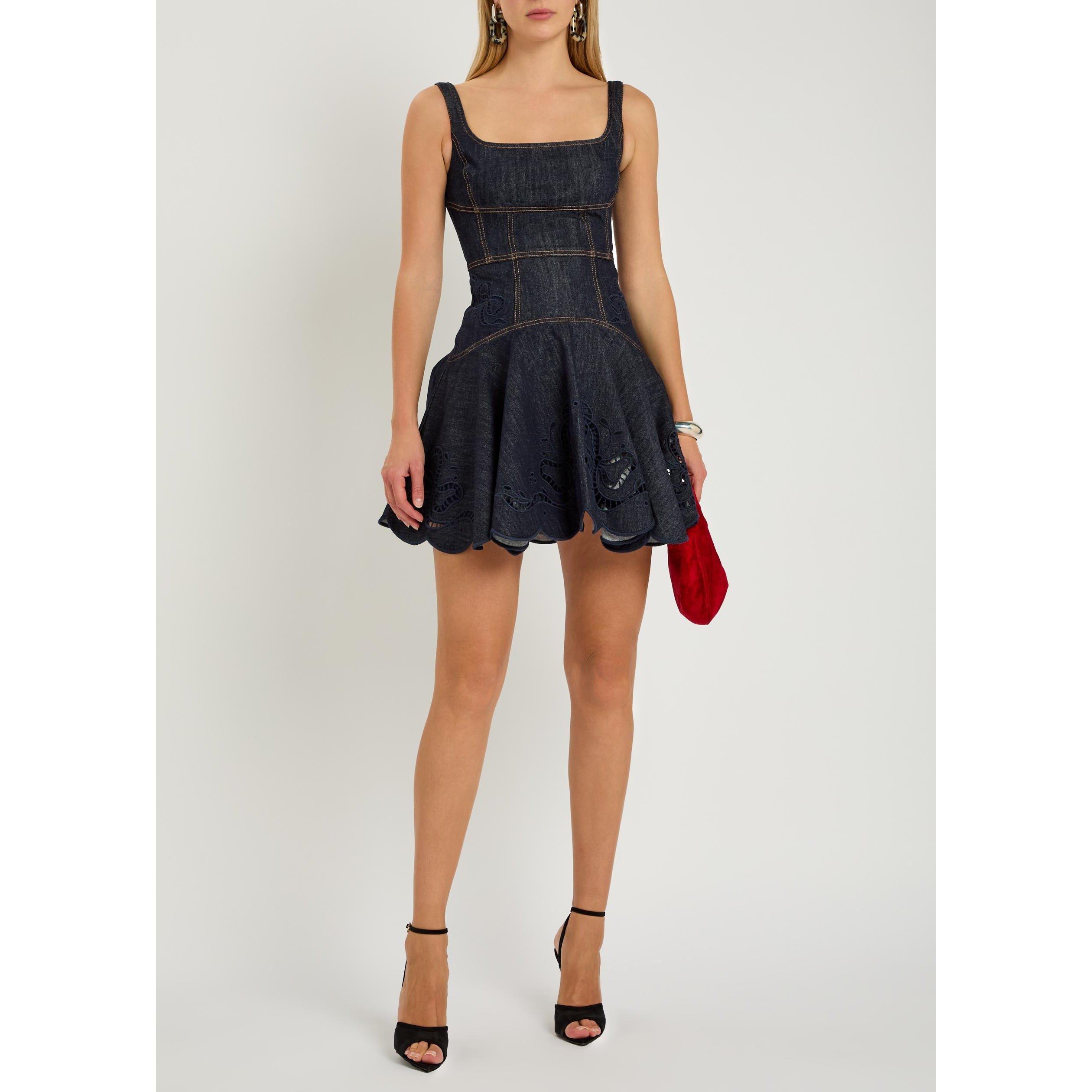 BLUE - Self Portrait - SD DENIM BOW EMBROIDERED DRESS - 5