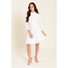 Be You Broderie Broderie Tie Waist Shirtdress