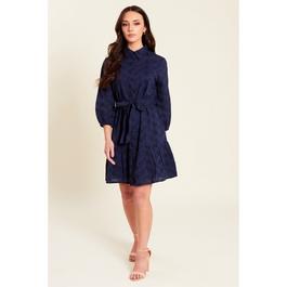 Be You Broderie Broderie Tie Waist Shirtdress