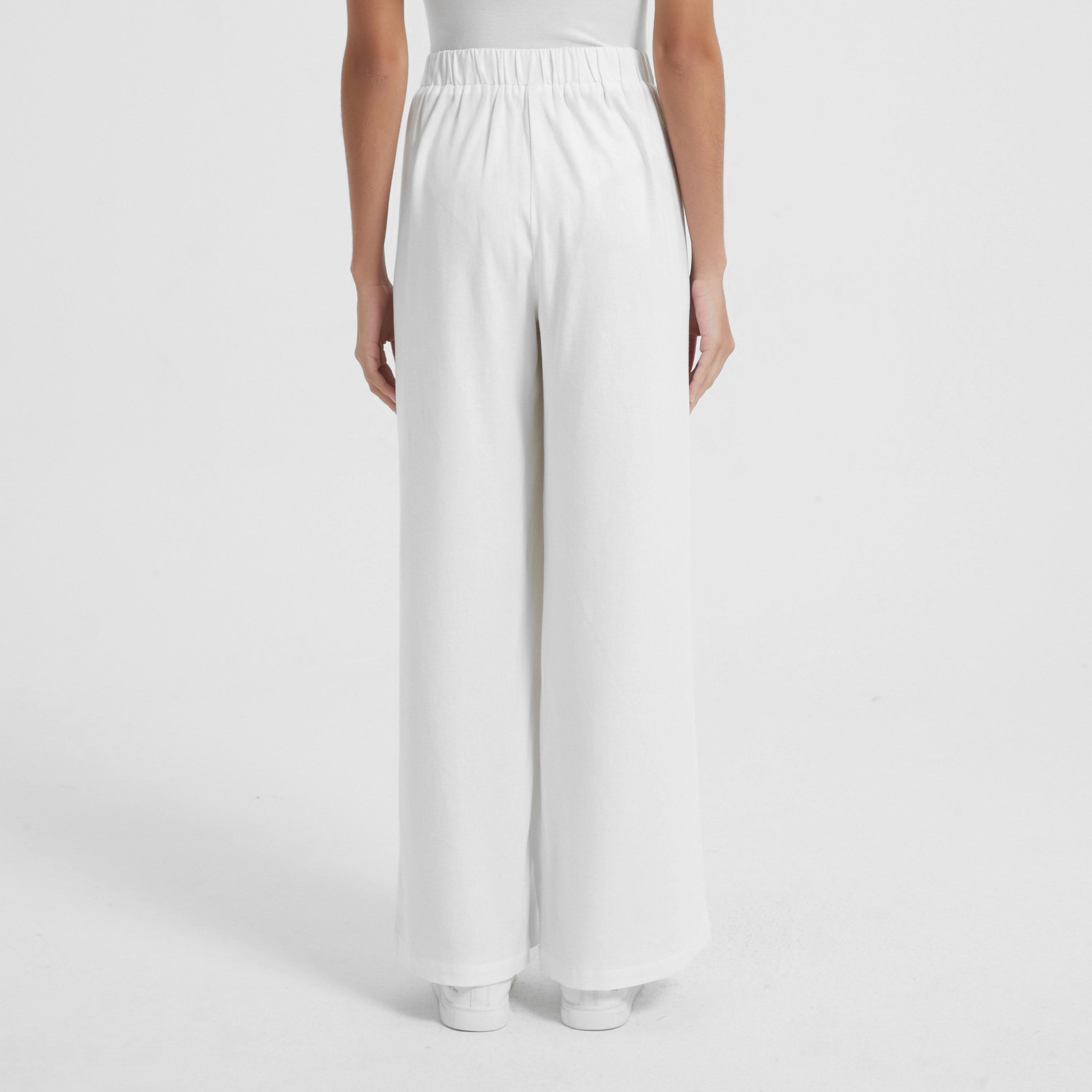 White - Be You - Women's Linen High Waisted Wide Leg Trousers - 2