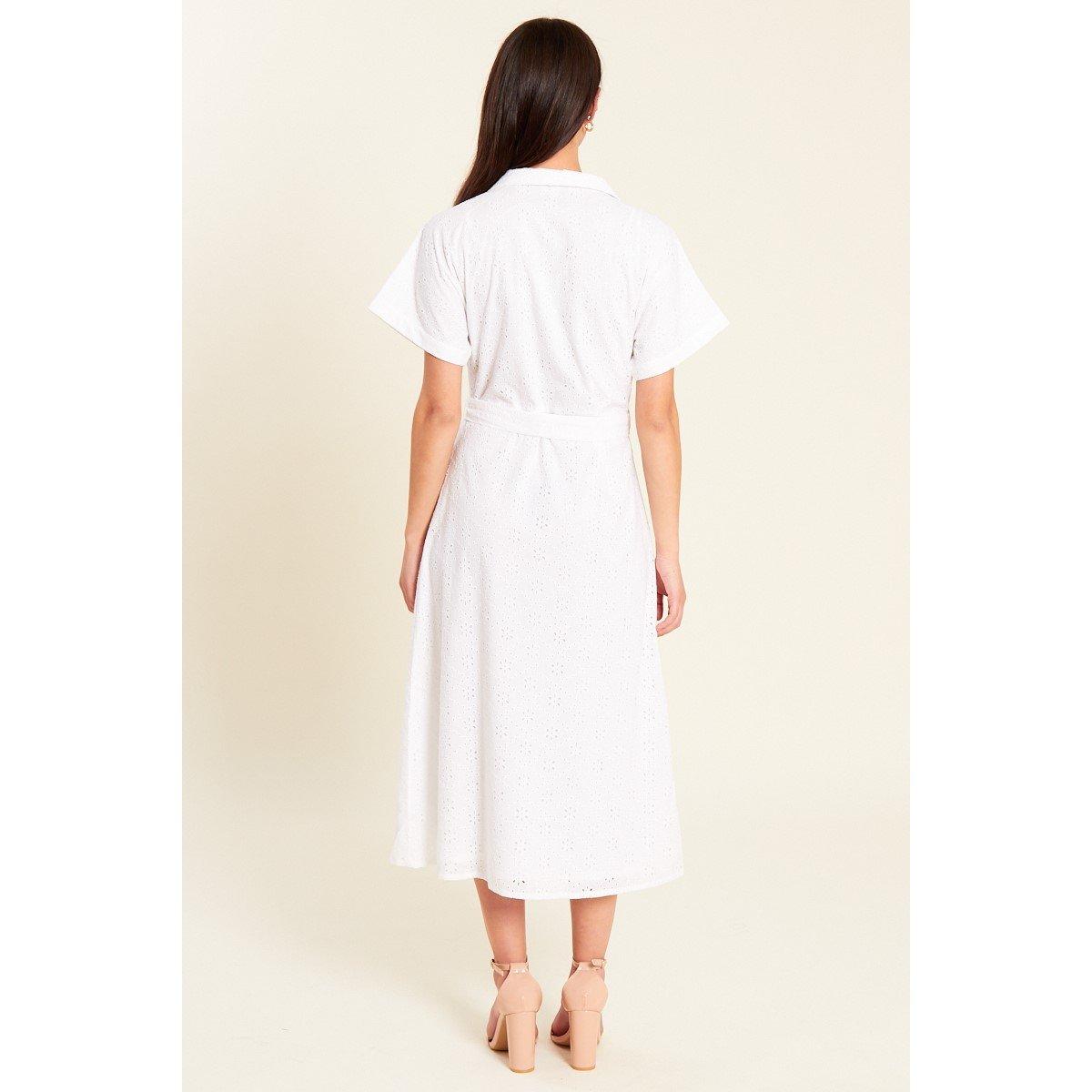 Wit - Be You - Broderie Tie Waist Midi Shirt Dress - 2