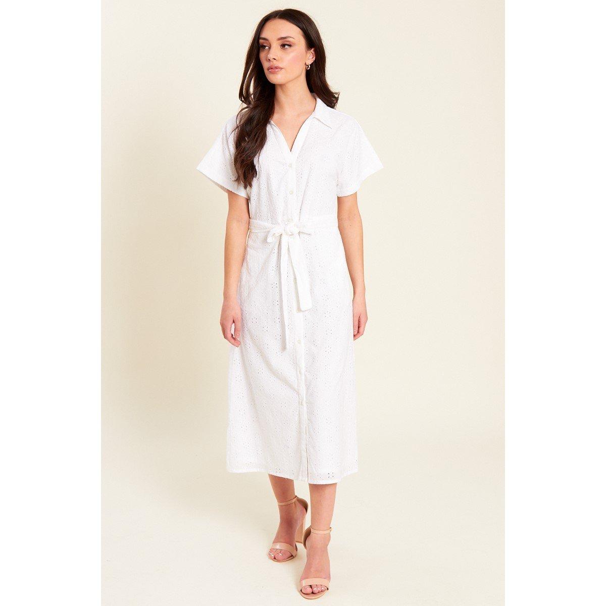 Wit - Be You - Broderie Tie Waist Midi Shirt Dress - 3