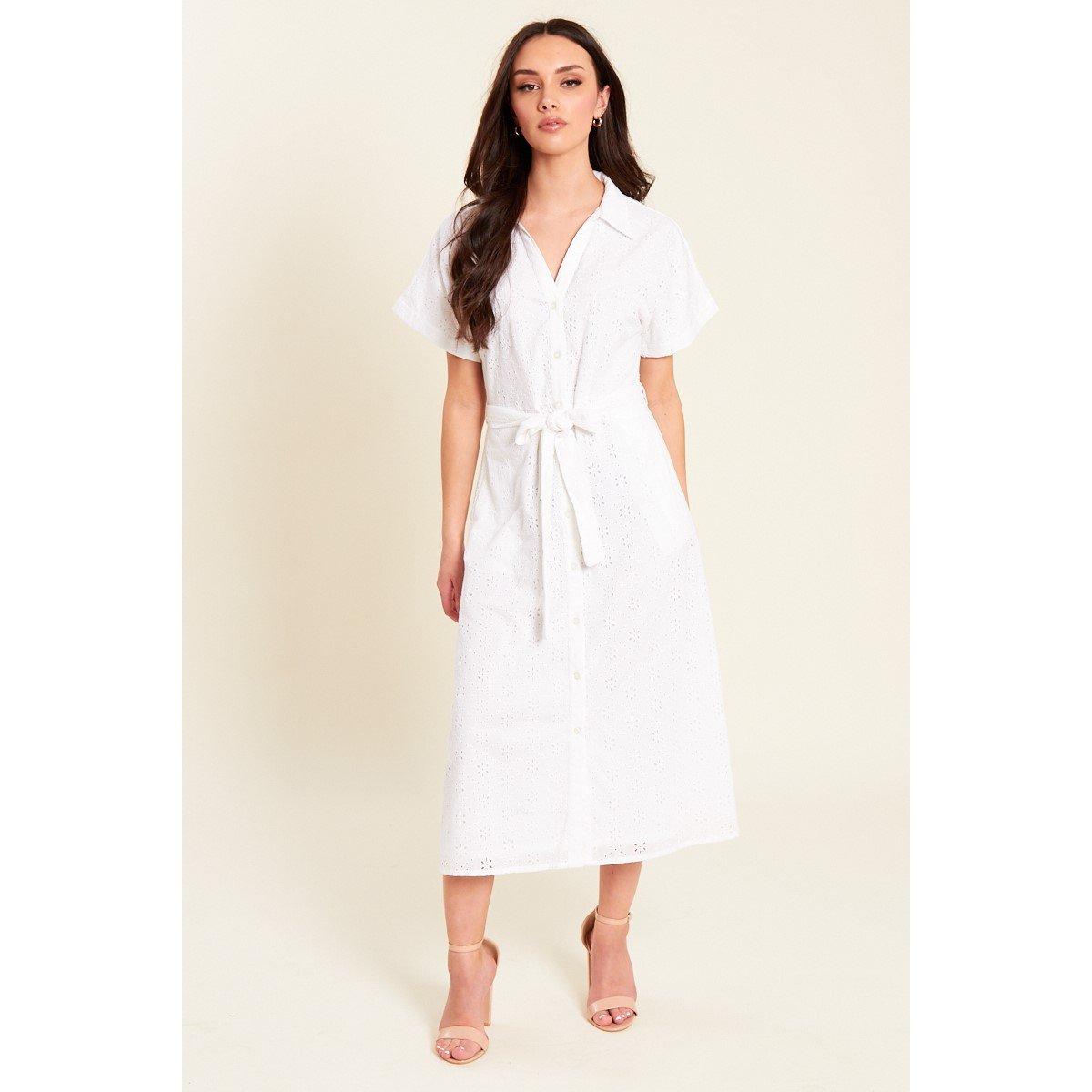 Wit - Be You - Broderie Tie Waist Midi Shirt Dress - 4