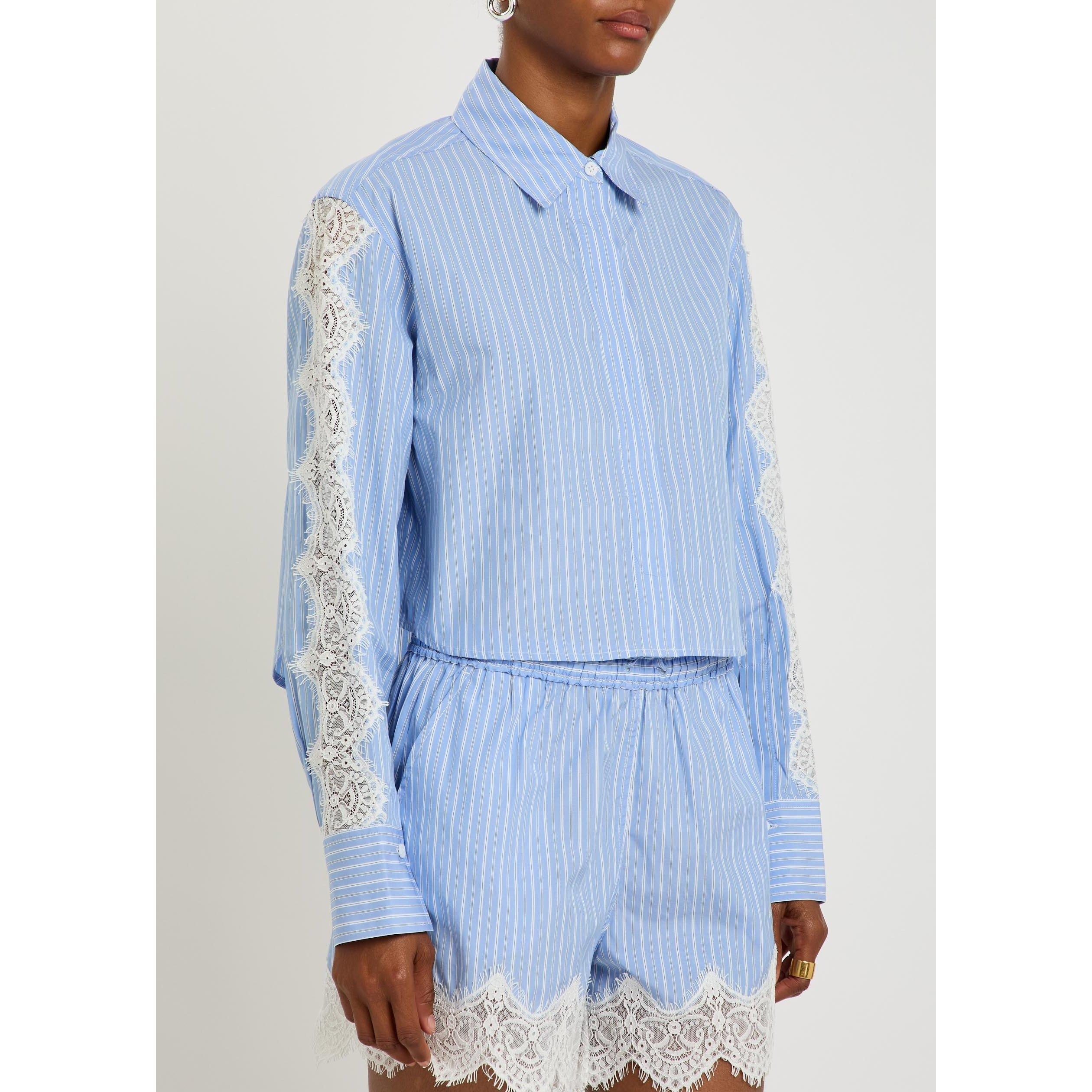 BLUE - Jonathan Simkhai - Women's Renata Striped Cotton Cropped Shirt - 2