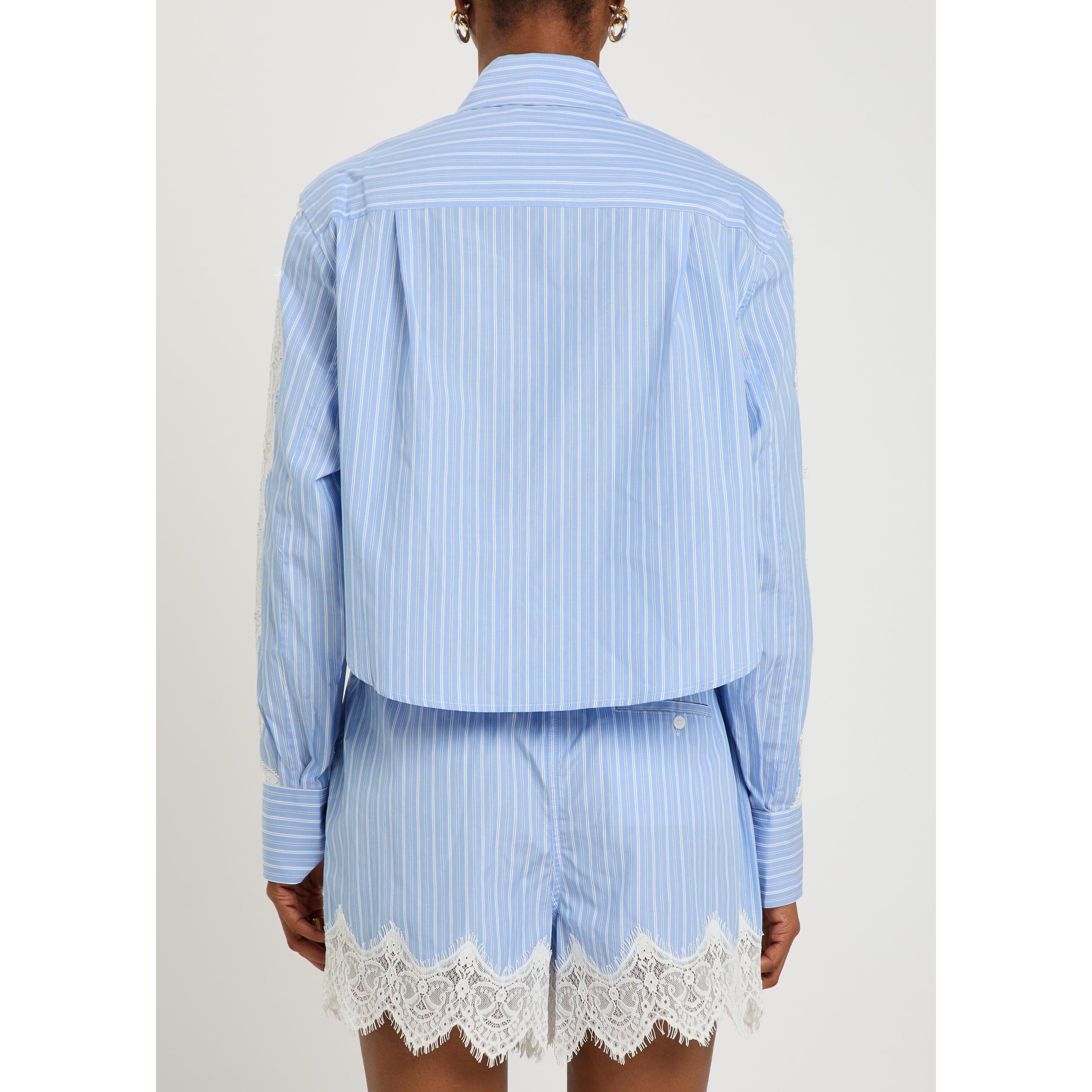 BLUE - Jonathan Simkhai - Women's Renata Striped Cotton Cropped Shirt - 3