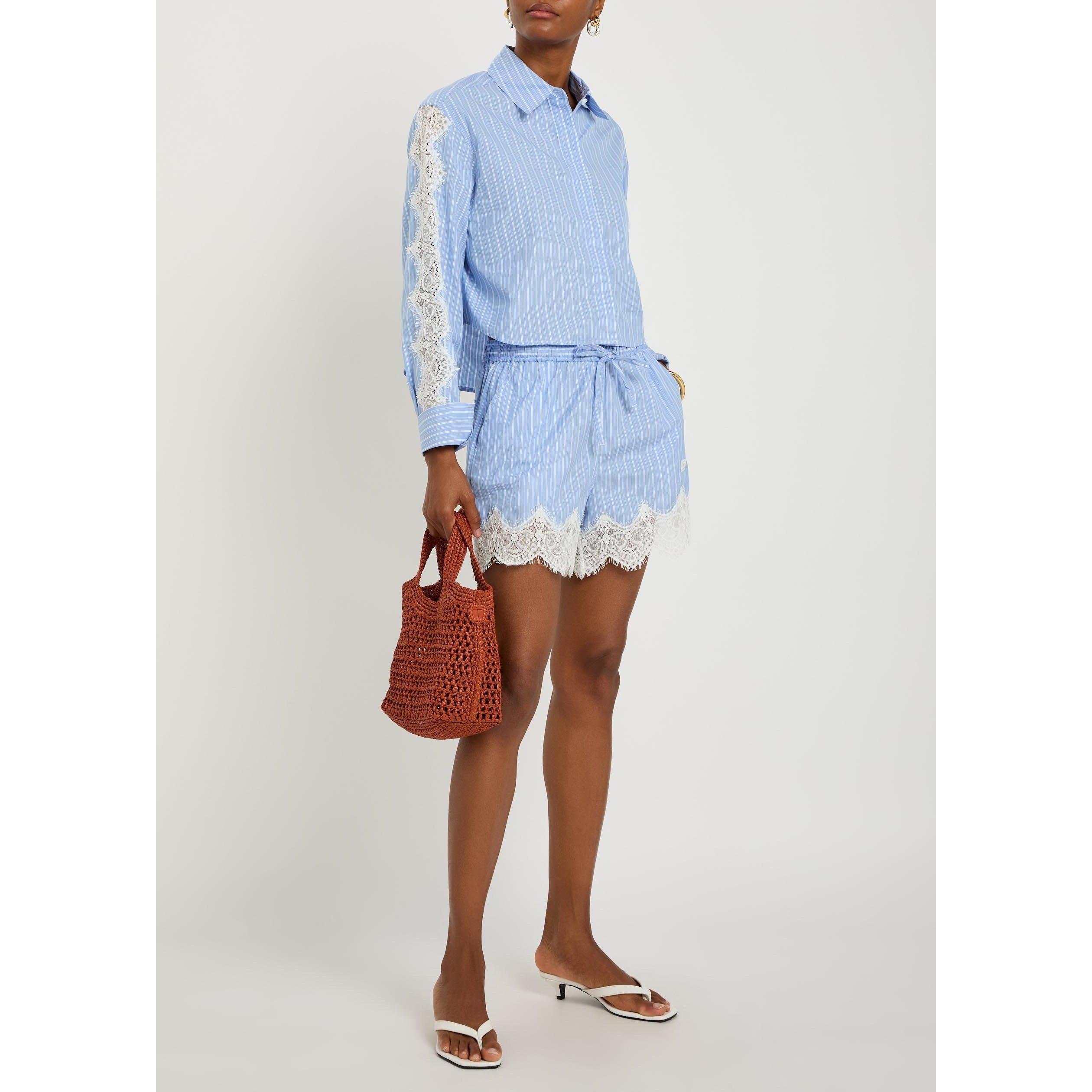 BLUE - Jonathan Simkhai - Women's Renata Striped Cotton Cropped Shirt - 5